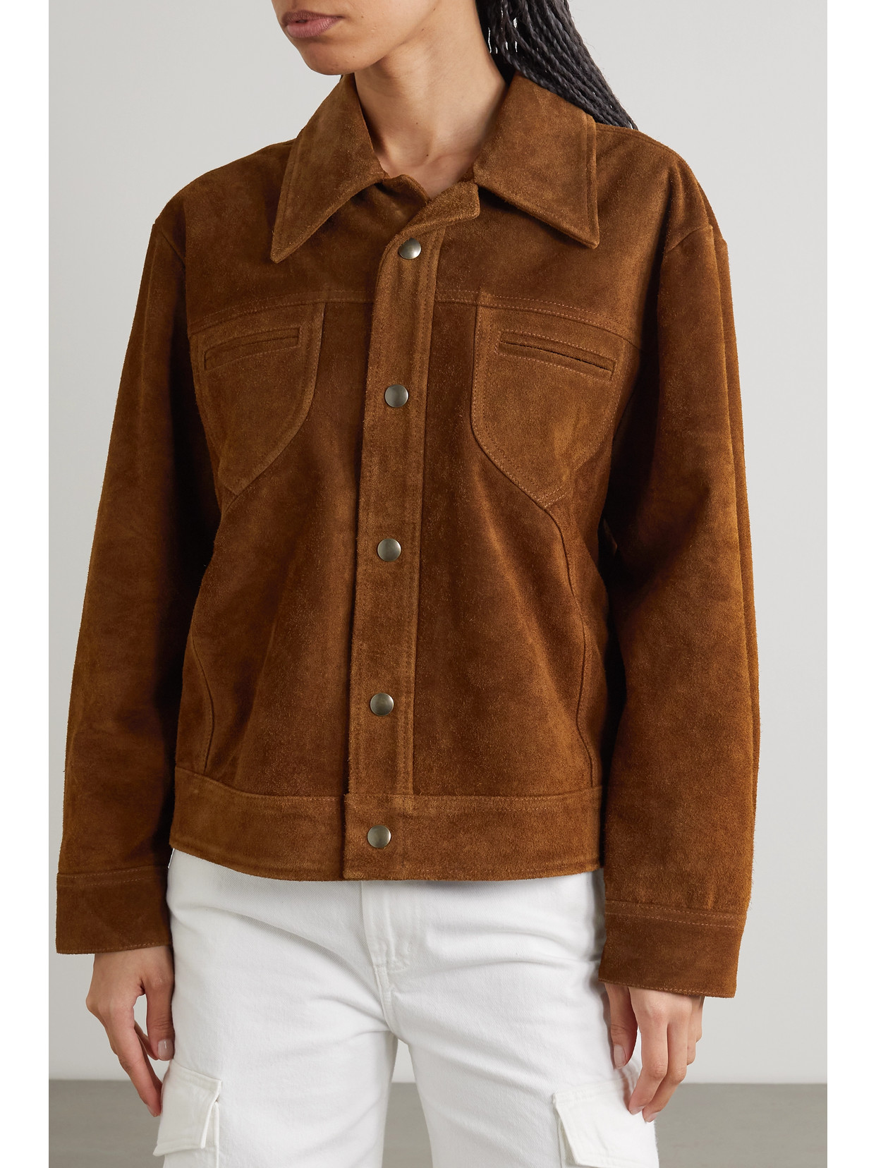 Fortela Whitney Paneled Suede Jacket In Brown