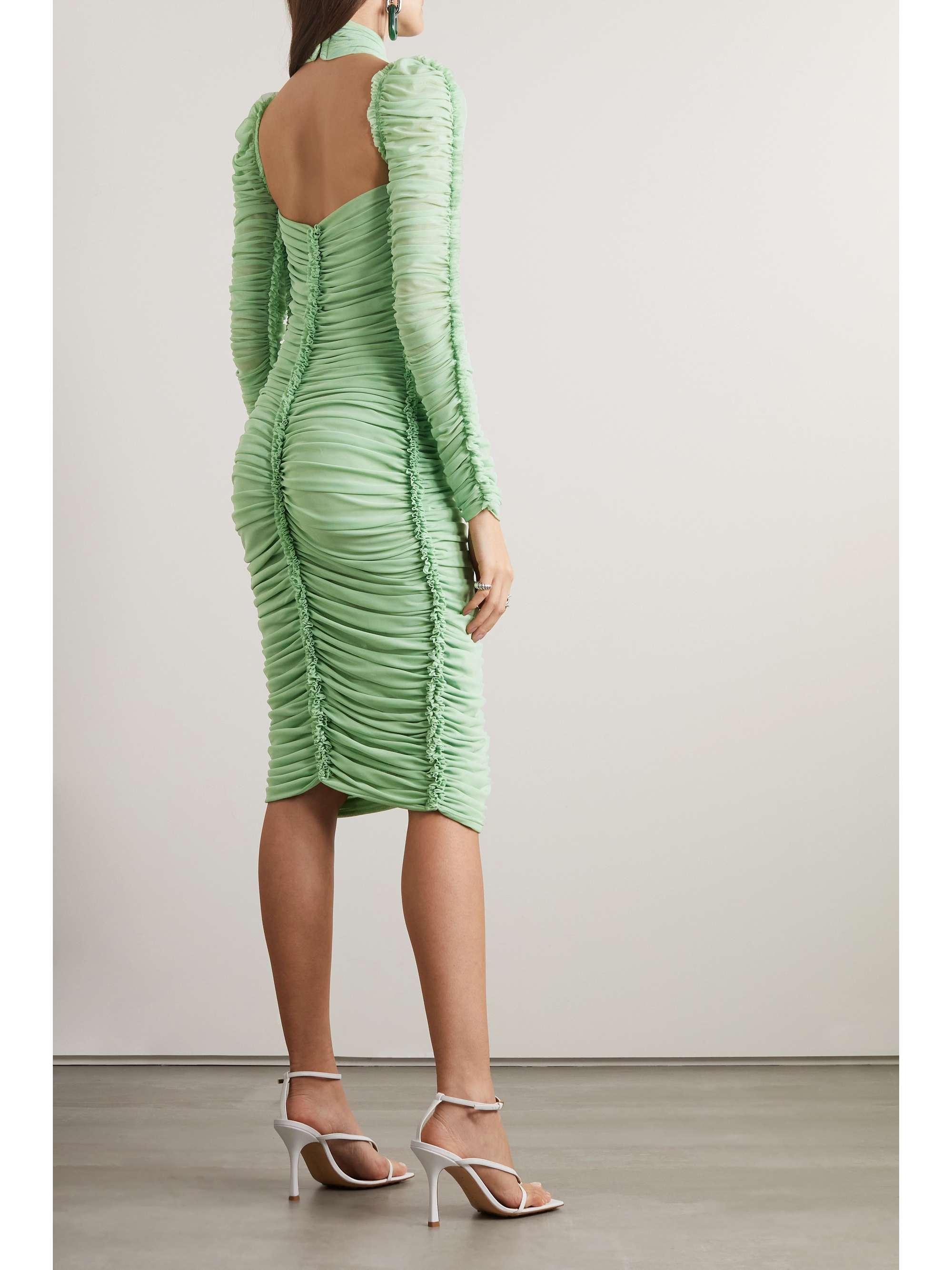 AZ FACTORY + Ester Manas open-back ruched stretch-mesh midi dress