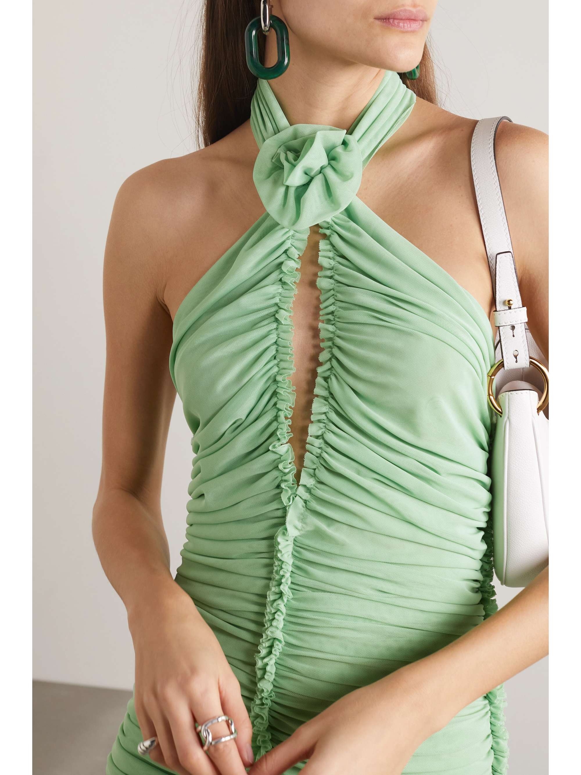 AZ FACTORY + Ester Manas open-back ruched stretch-mesh midi dress