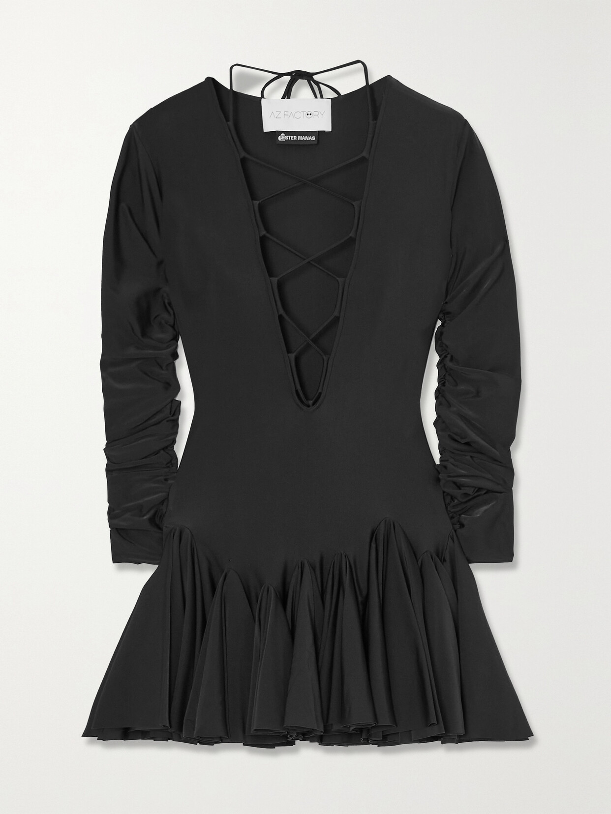 AZ Factory - + Ester Manas Lace-up Ruffled Stretch-jersey Mini Dress - Black