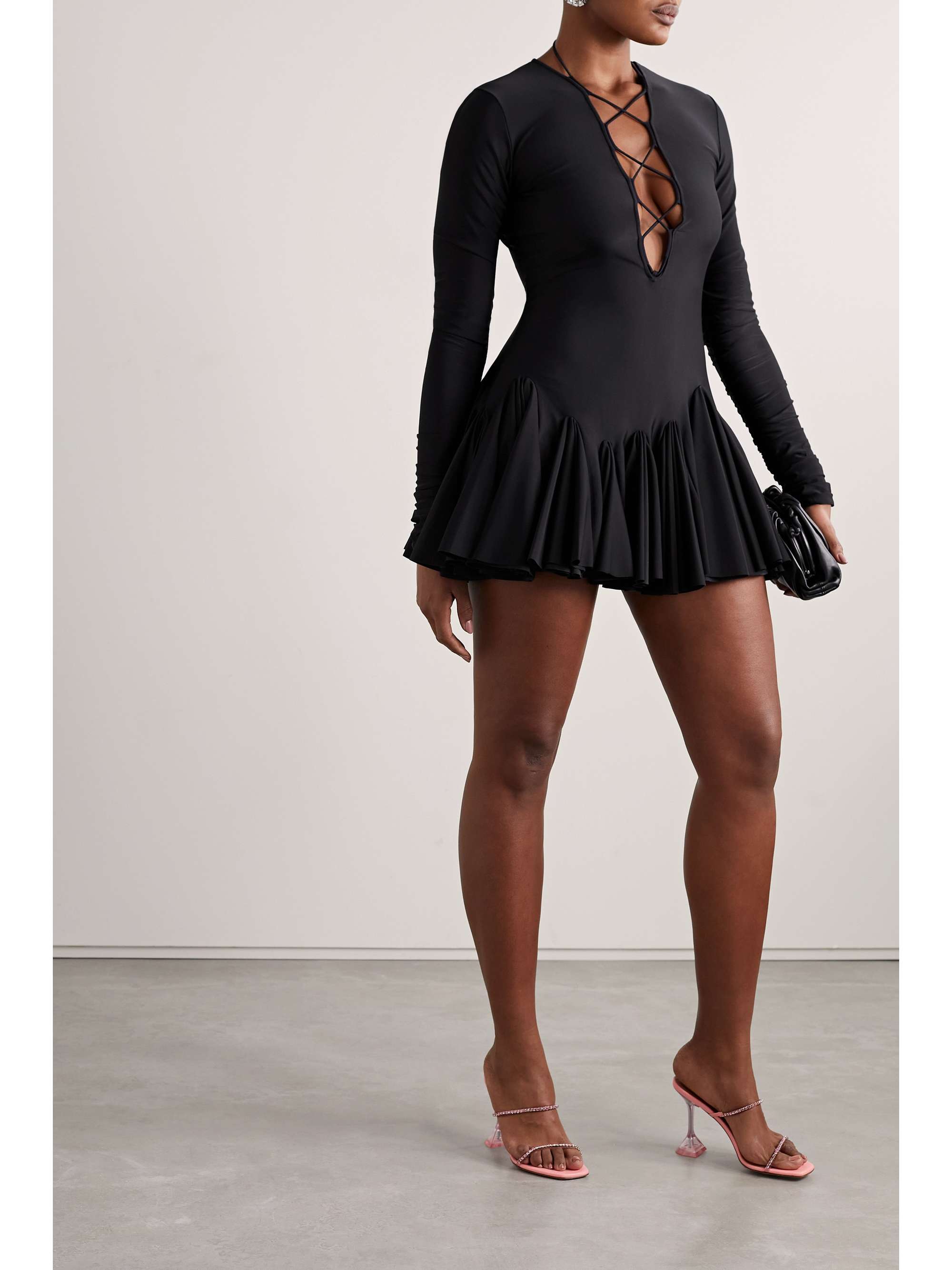 AZ FACTORY + Ester Manas lace-up ruffled stretch-jersey mini dress