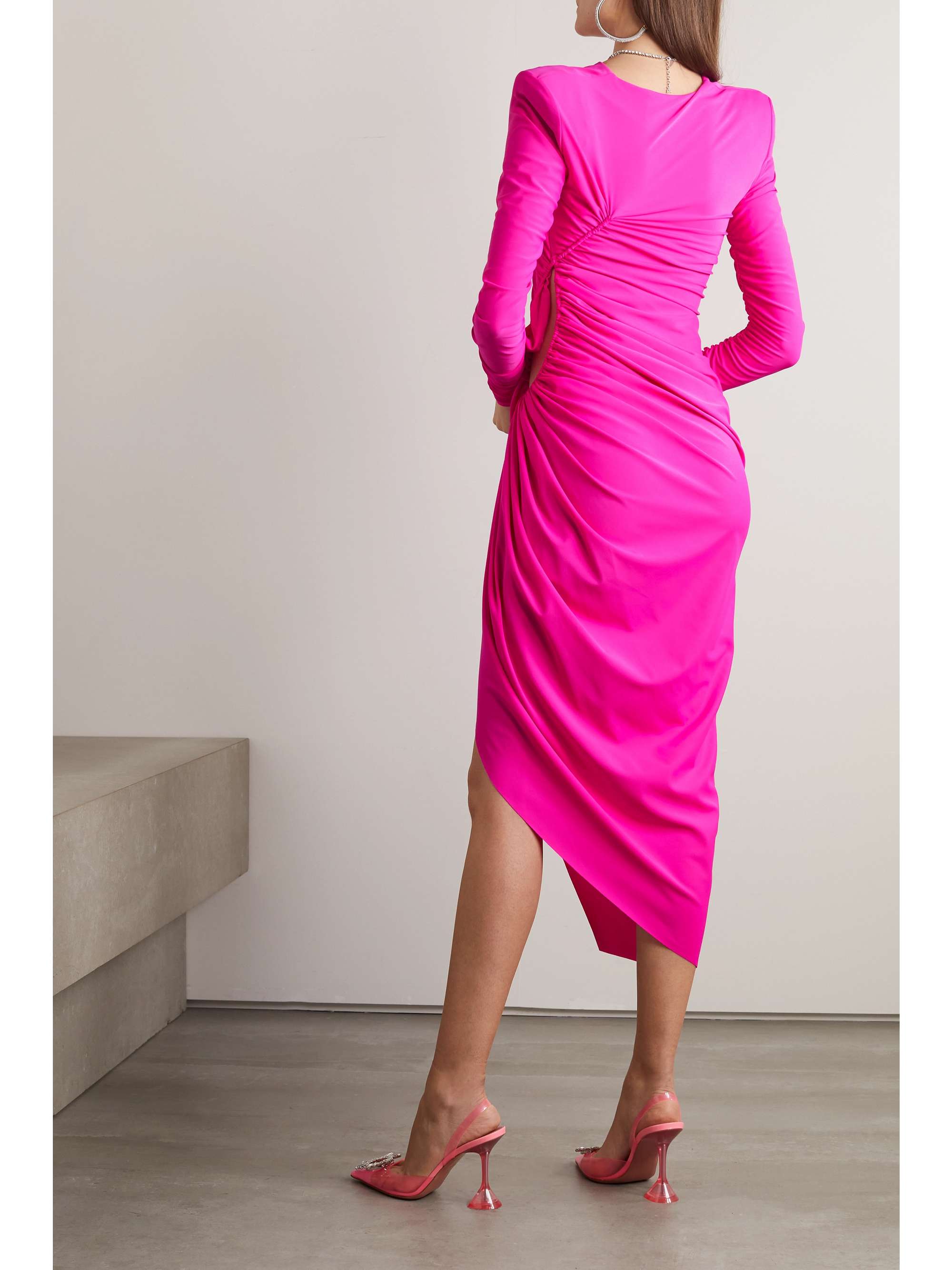 AZ FACTORY + Ester Manas asymmetric cutout gathered stretch-jersey midi dress