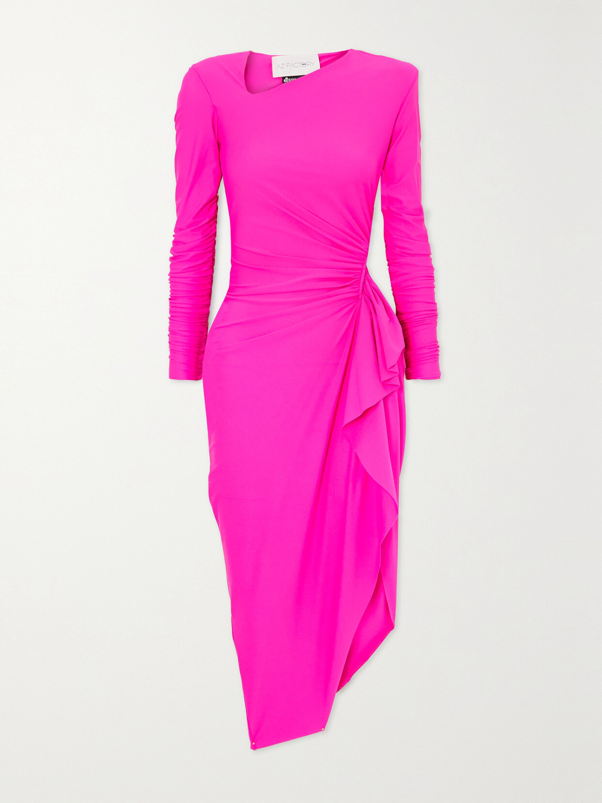 AZ Factory - + Ester Manas Asymmetric Cutout Gathered Stretch-jersey Midi Dress - Pink