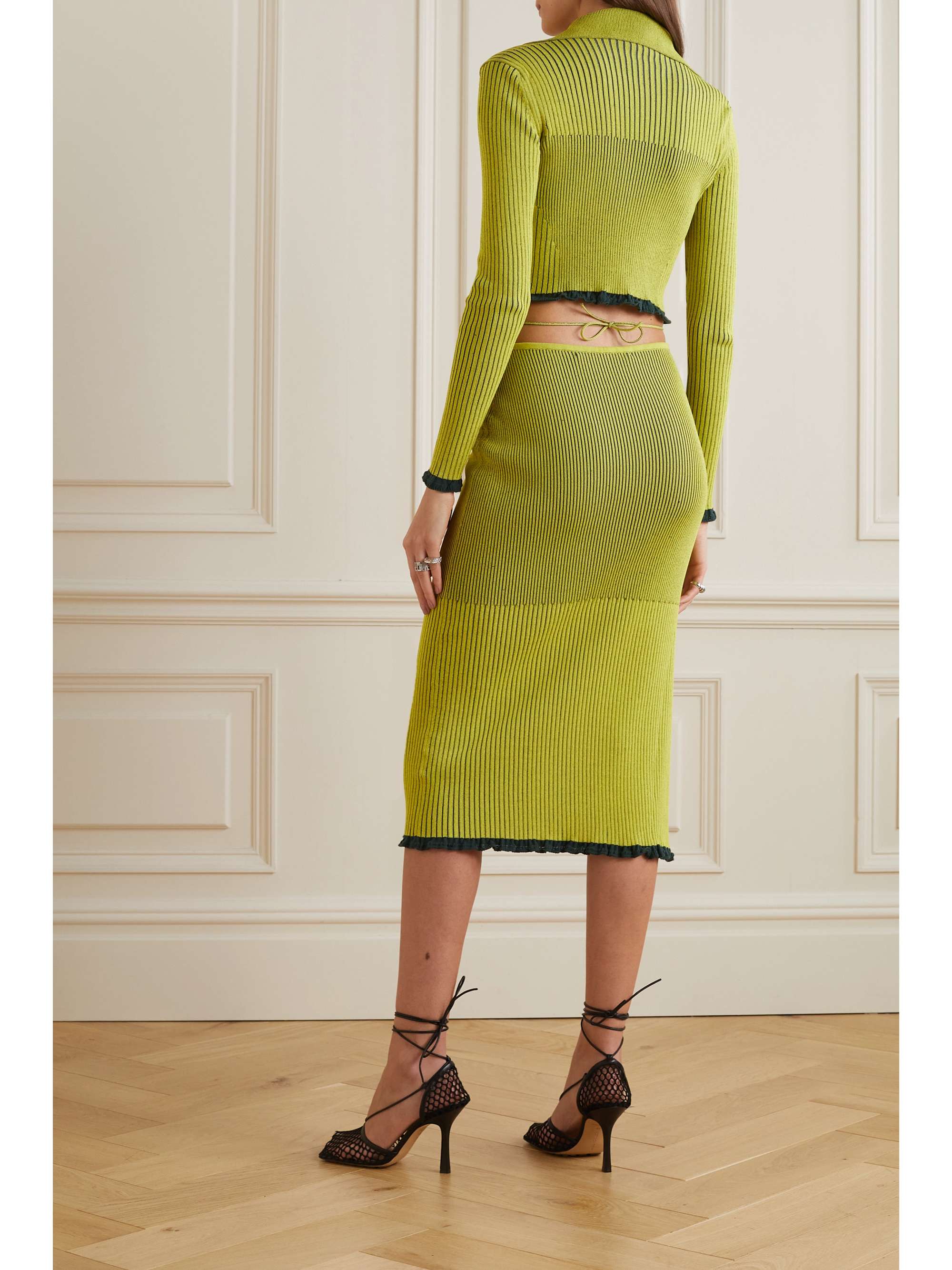 AZ FACTORY + Ester Manas tie-back ruffled ribbed-knit skirt