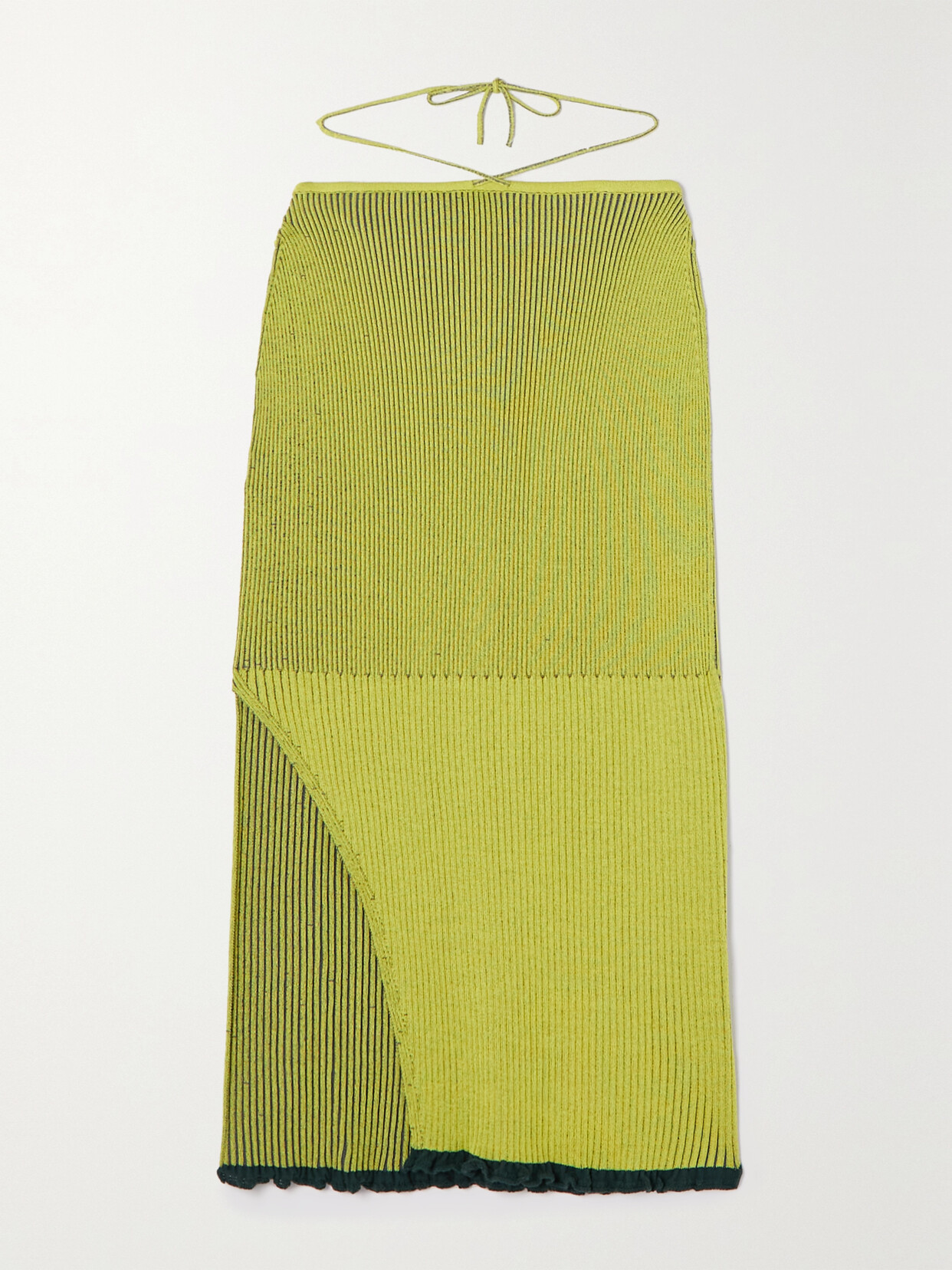 AZ Factory - + Ester Manas Tie-back Ruffled Ribbed-knit Skirt - Yellow