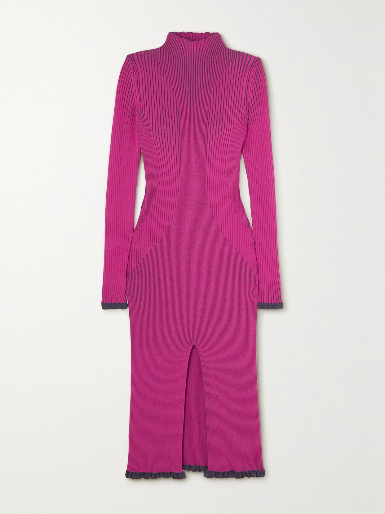 AZ Factory - + Ester Manas Two-tone Ribbed-knit Turtleneck Midi Dress - Pink