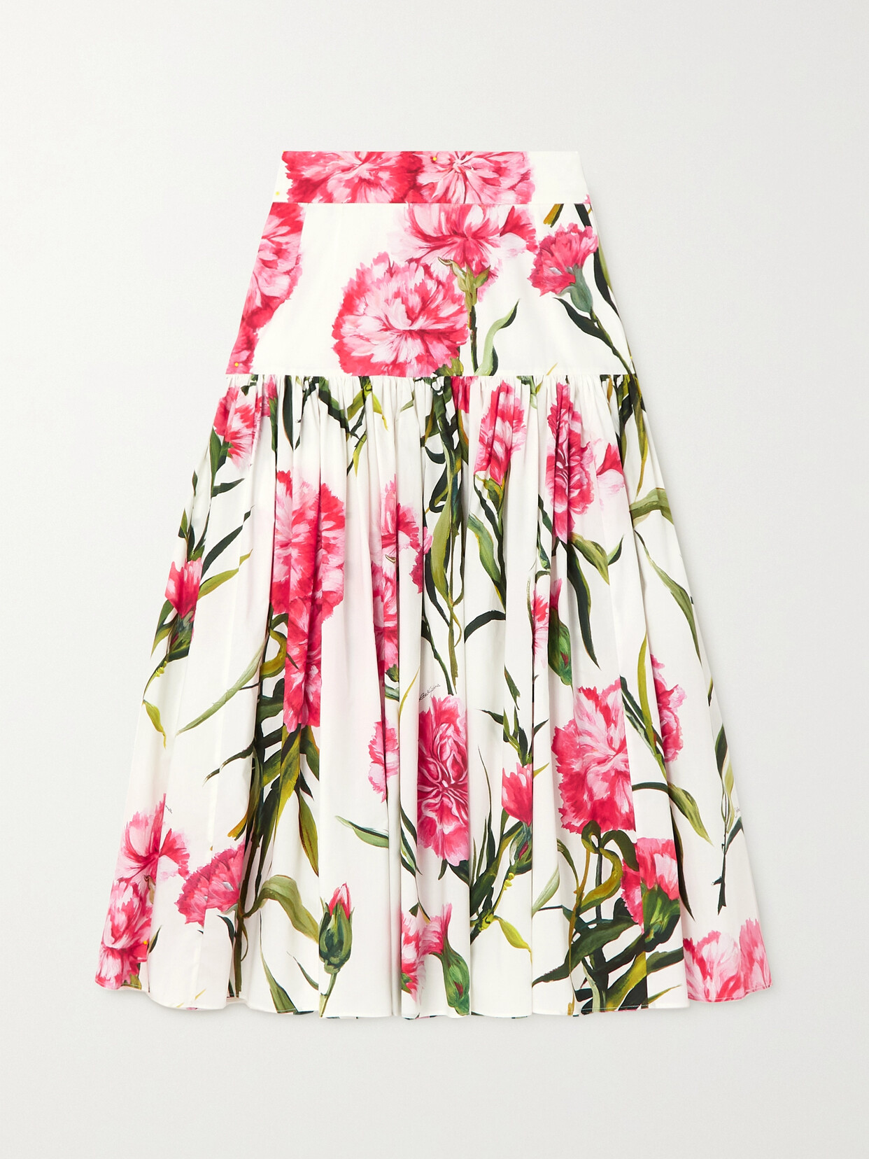 Dolce & Gabbana - Floral-print Cotton-poplin Midi Skirt - Pink