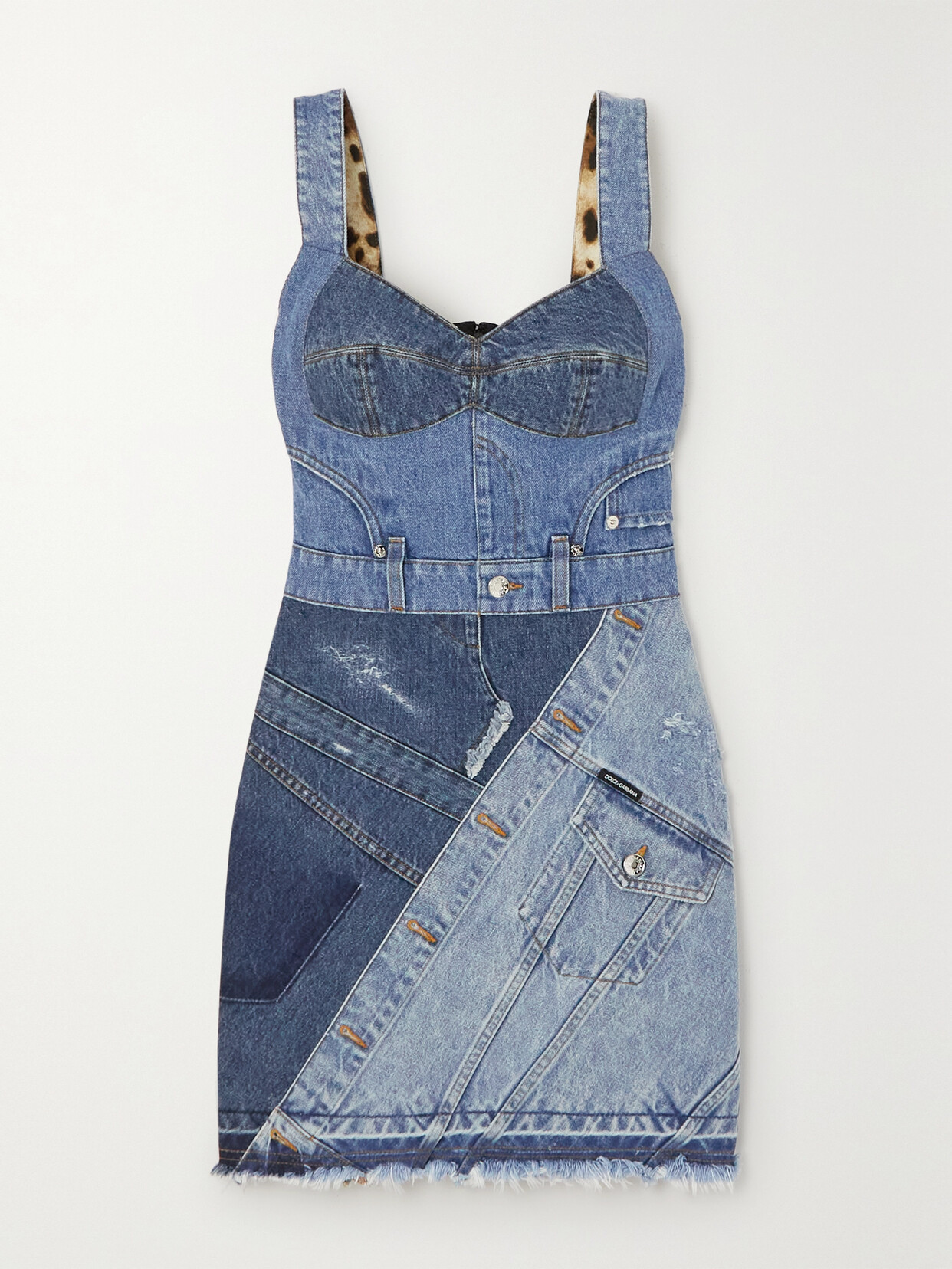 Dolce & Gabbana - Patchwork Denim And Stretch-jersey Mini Dress - Blue