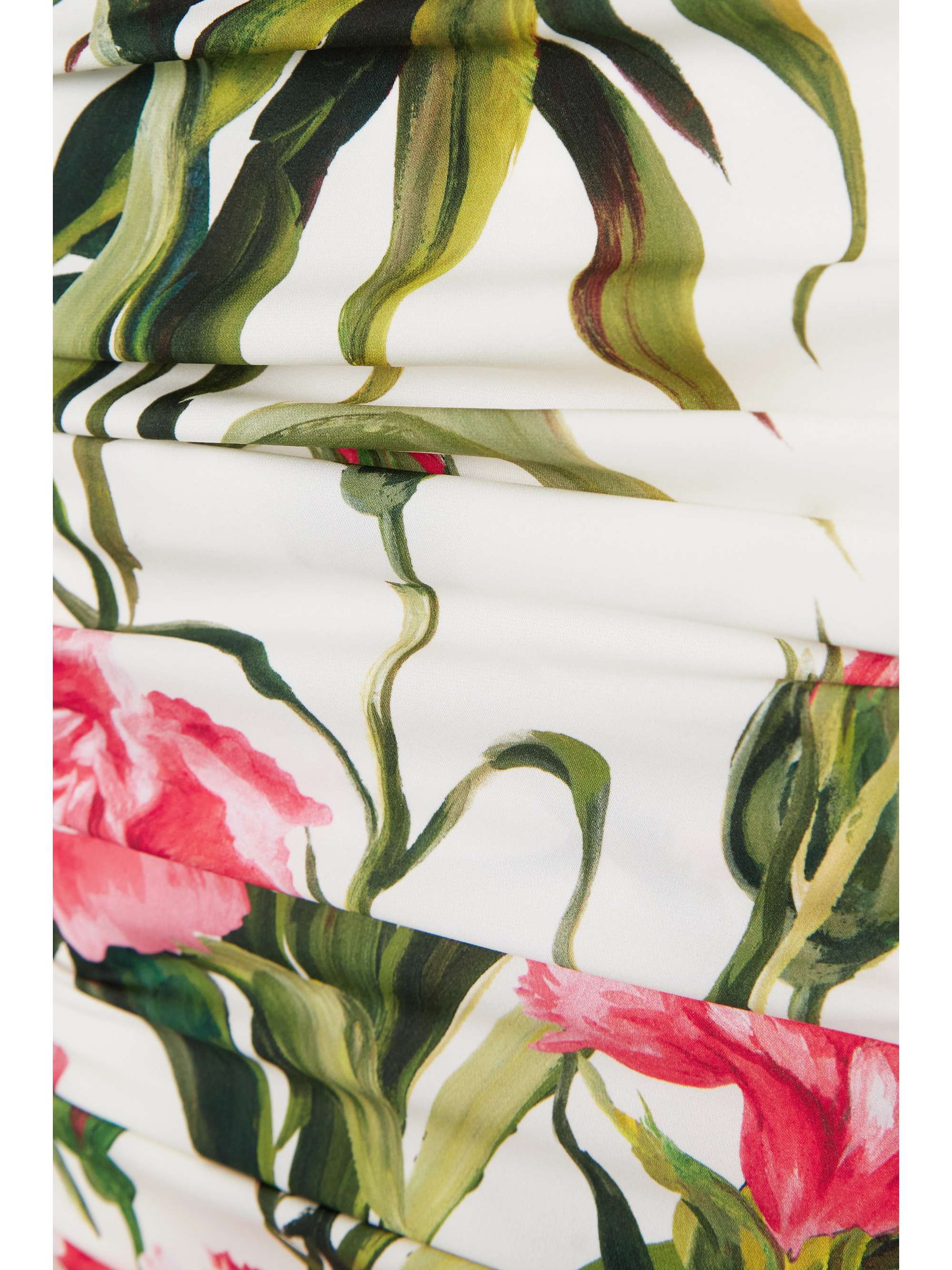 DOLCE & GABBANA Ruched floral-print stretch-silk midi dress
