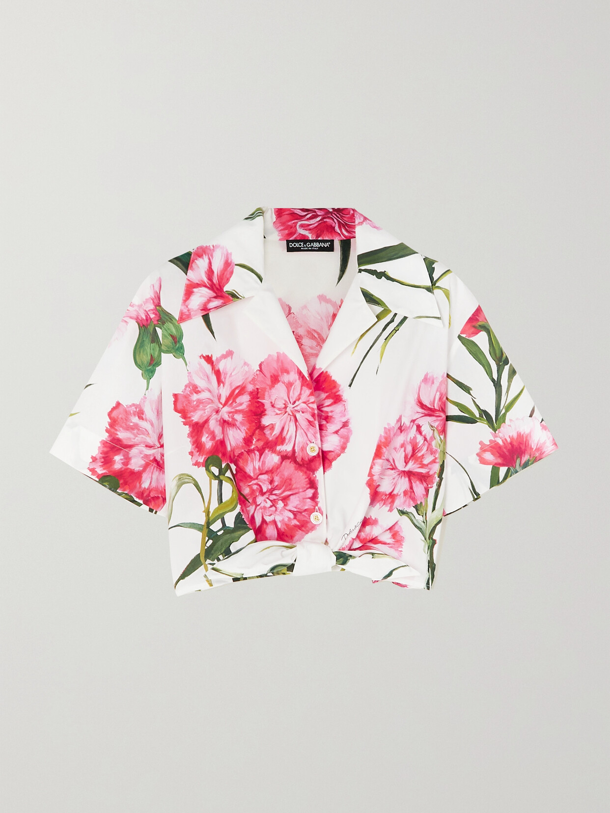 Dolce & Gabbana - Cropped Tie-front Floral-print Cotton-poplin Shirt - Pink