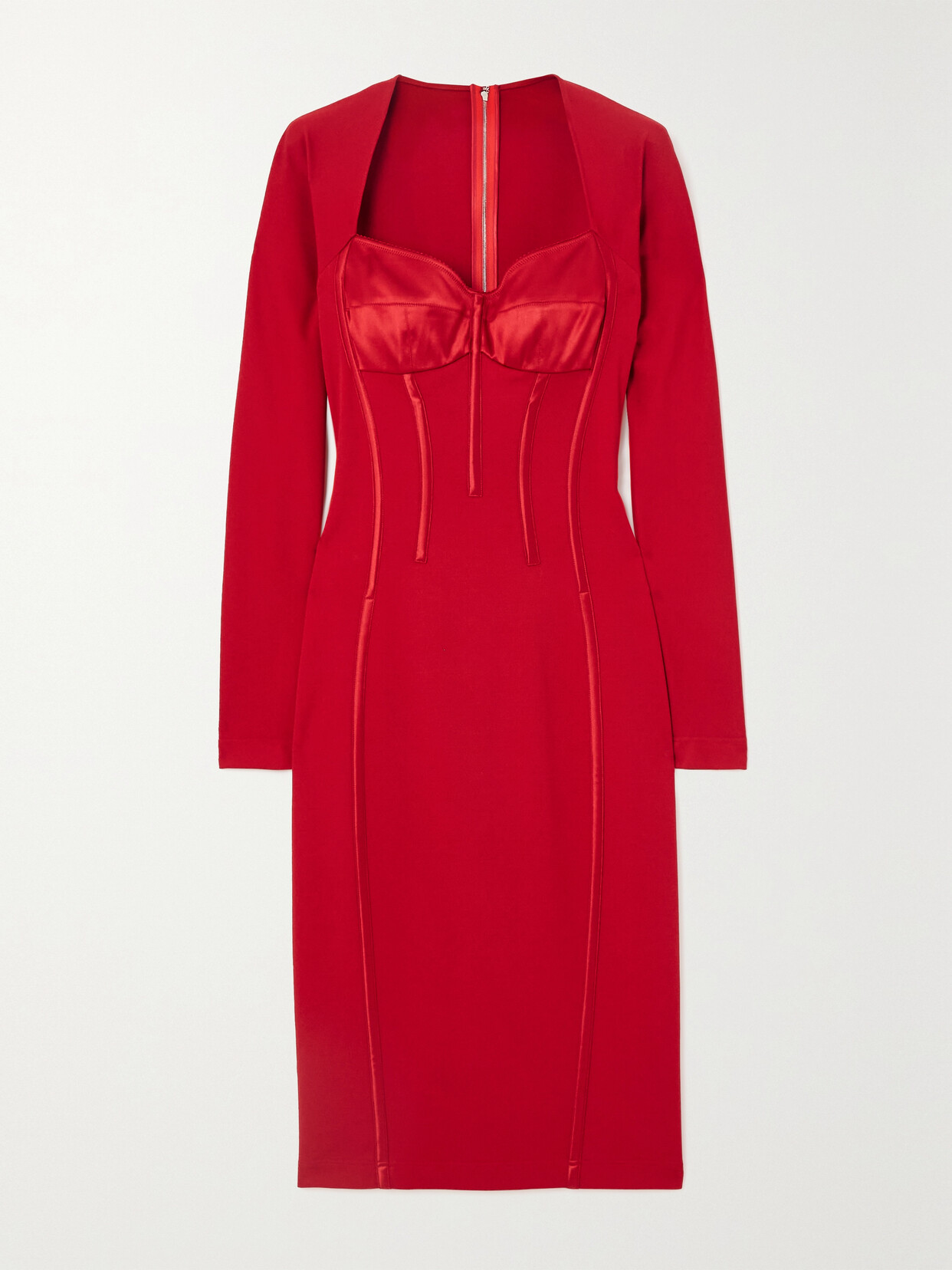 Dolce & Gabbana - Stretch-jersey And Satin Midi Dress - Red