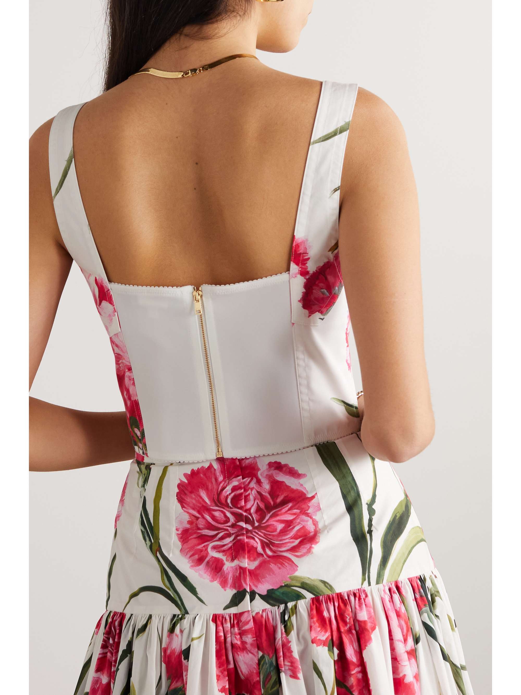 DOLCE & GABBANA Floral-print stretch cotton-blend poplin bustier top