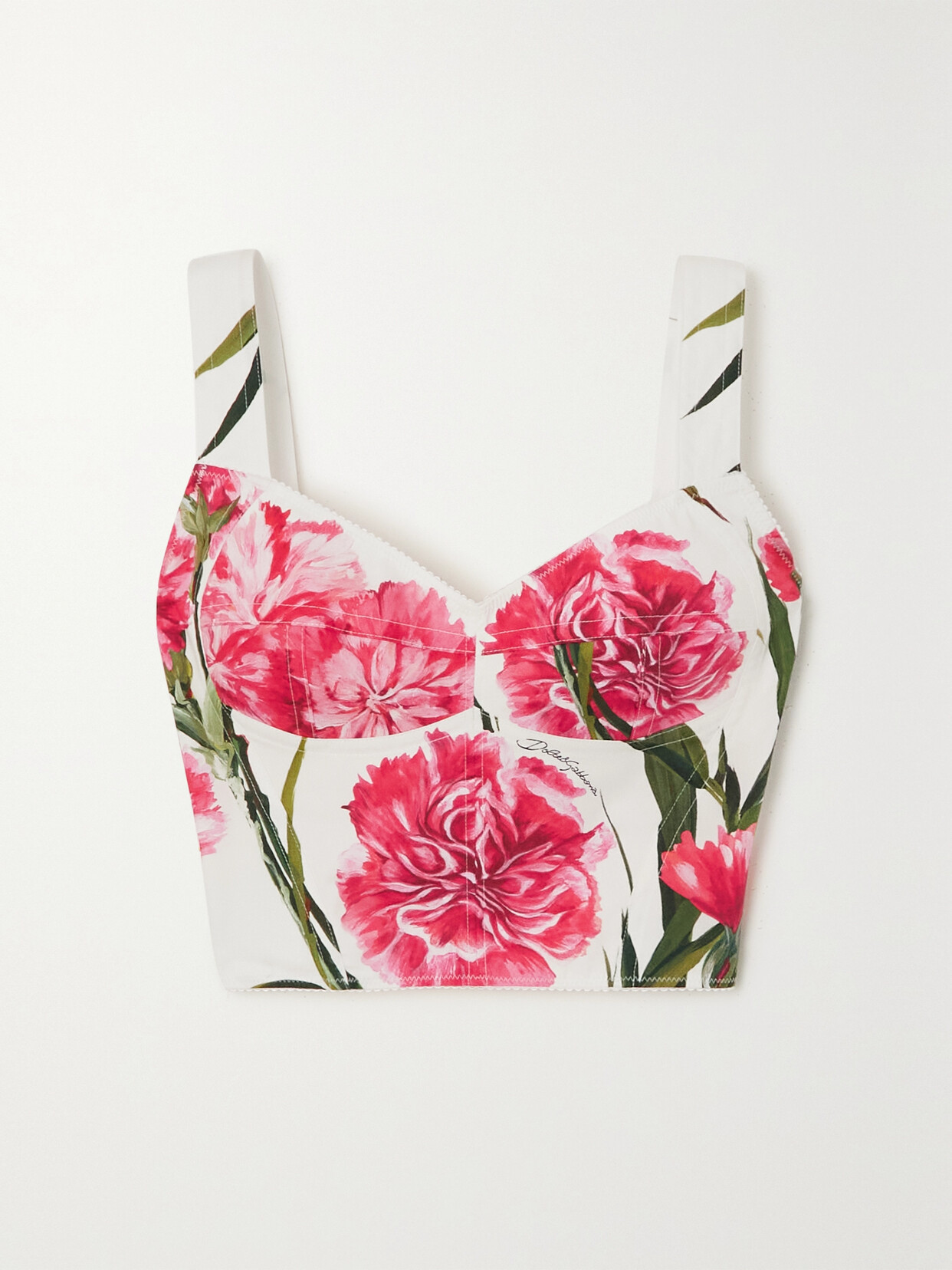 Dolce & Gabbana - Floral-print Stretch Cotton-blend Poplin Bustier Top - Pink