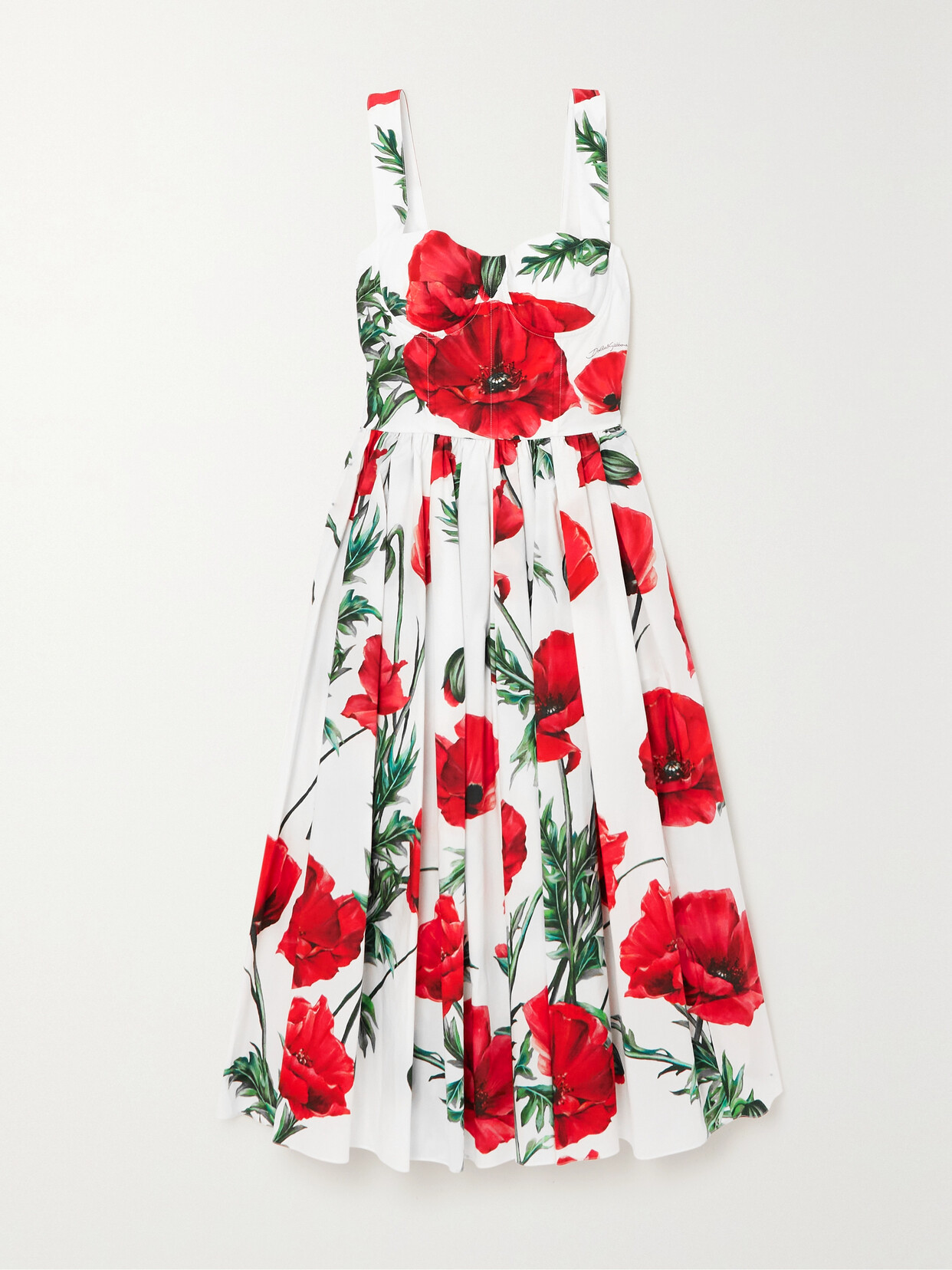 Dolce & Gabbana - Floral-print Cotton-poplin Midi Dress - Red