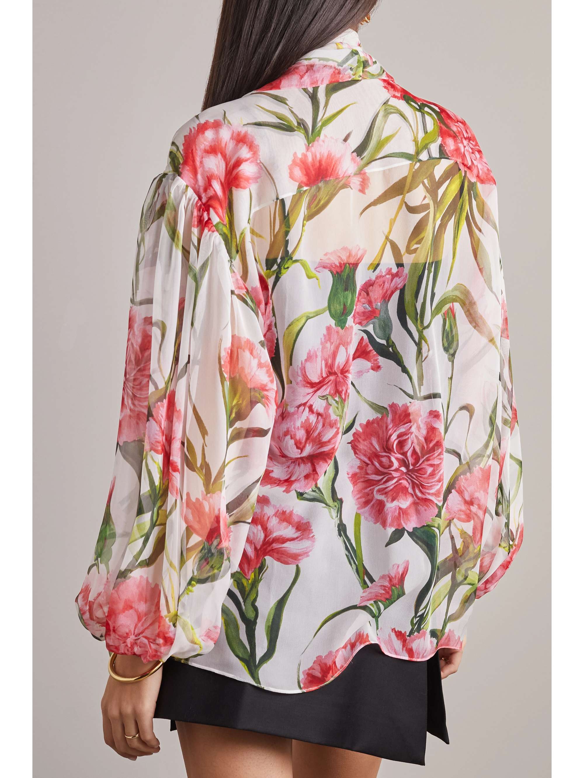 DOLCE & GABBANA Bow-detailed floral-print silk-chiffon blouse