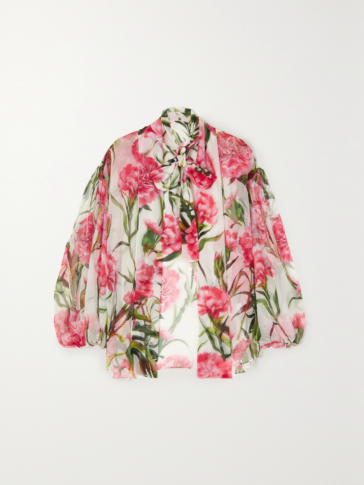 Dolce & Gabbana - Bow-detailed Floral-print Silk-chiffon Blouse - Pink