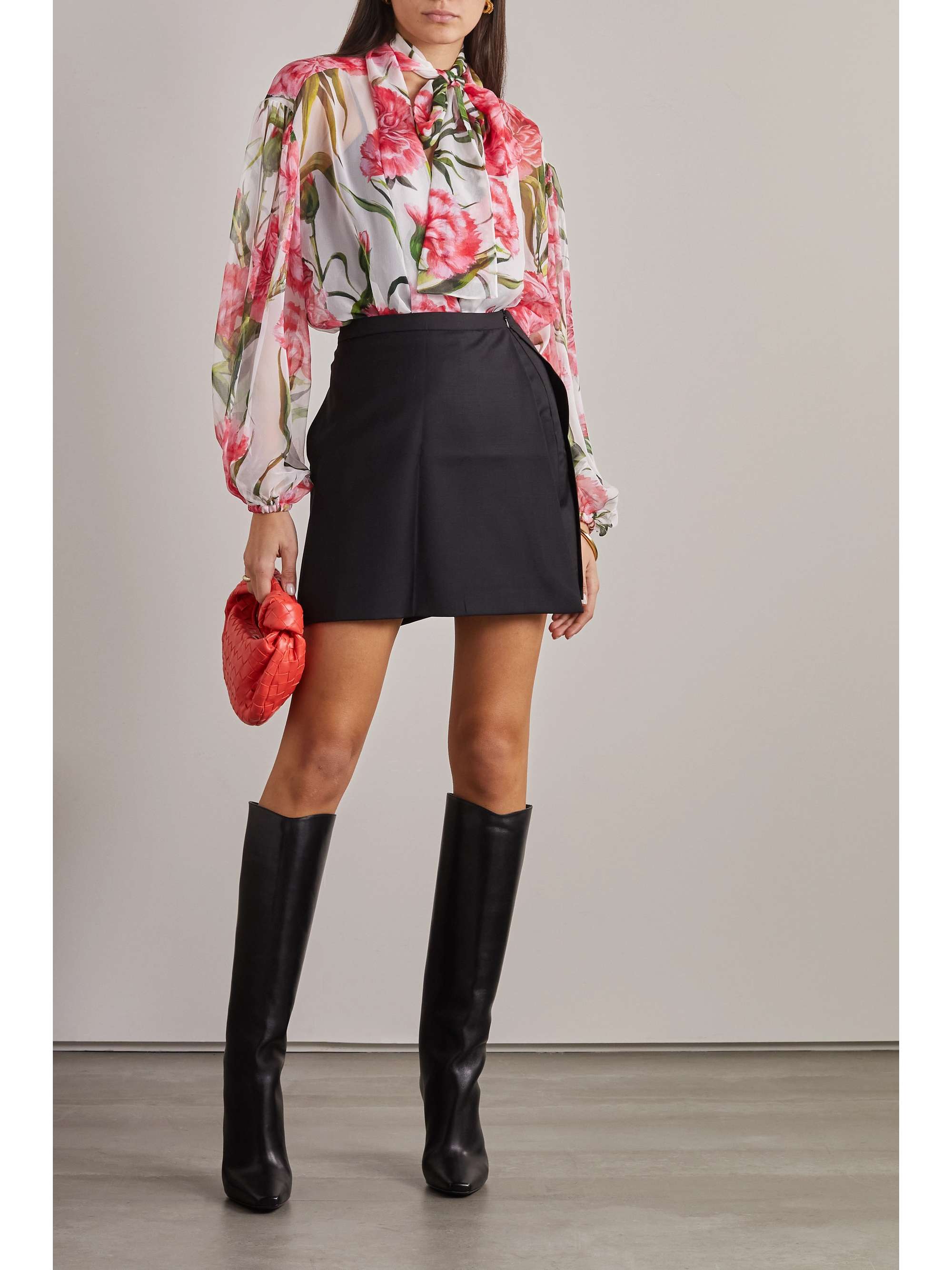 DOLCE & GABBANA Bow-detailed floral-print silk-chiffon blouse