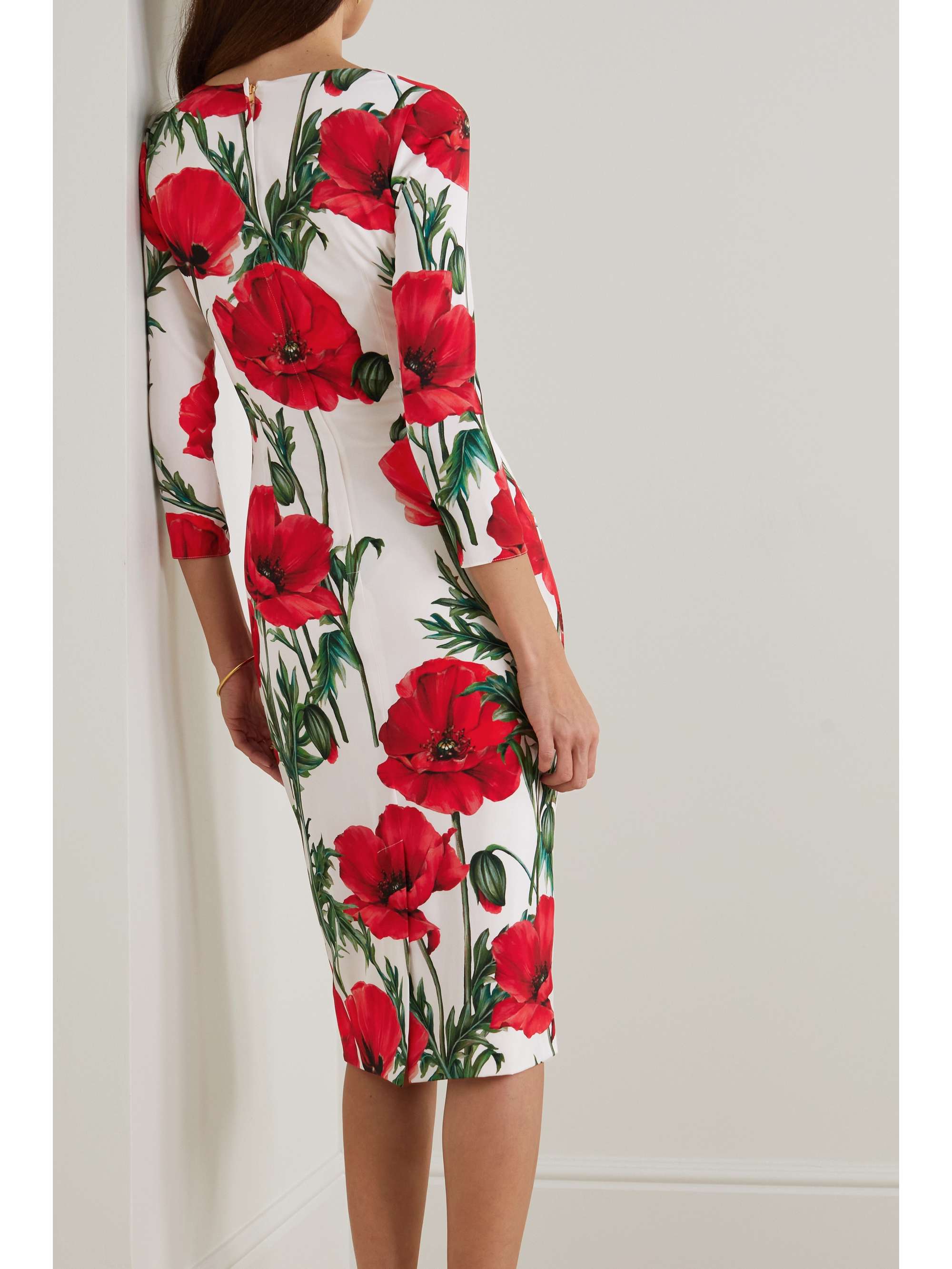 DOLCE & GABBANA Floral-print stretch-silk midi dress