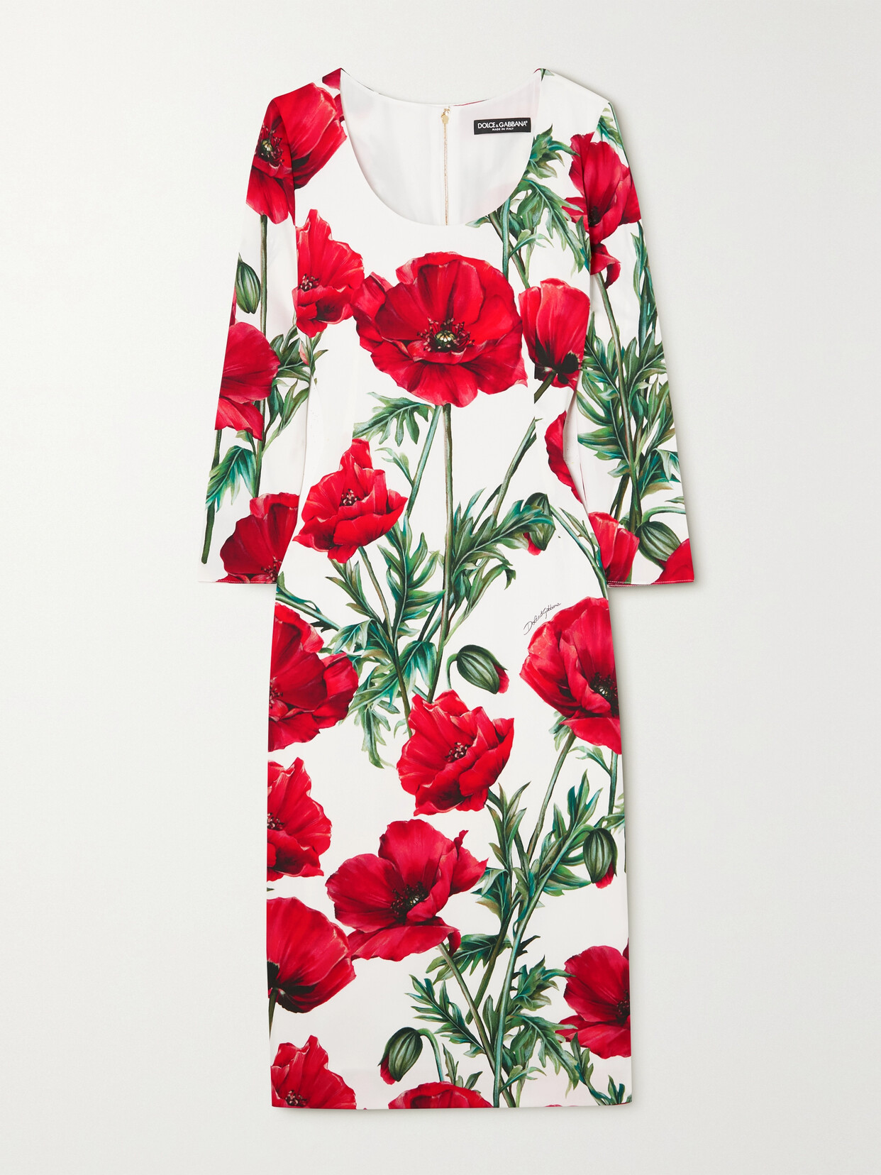 DOLCE & GABBANA FLORAL-PRINT STRETCH-SILK MIDI DRESS