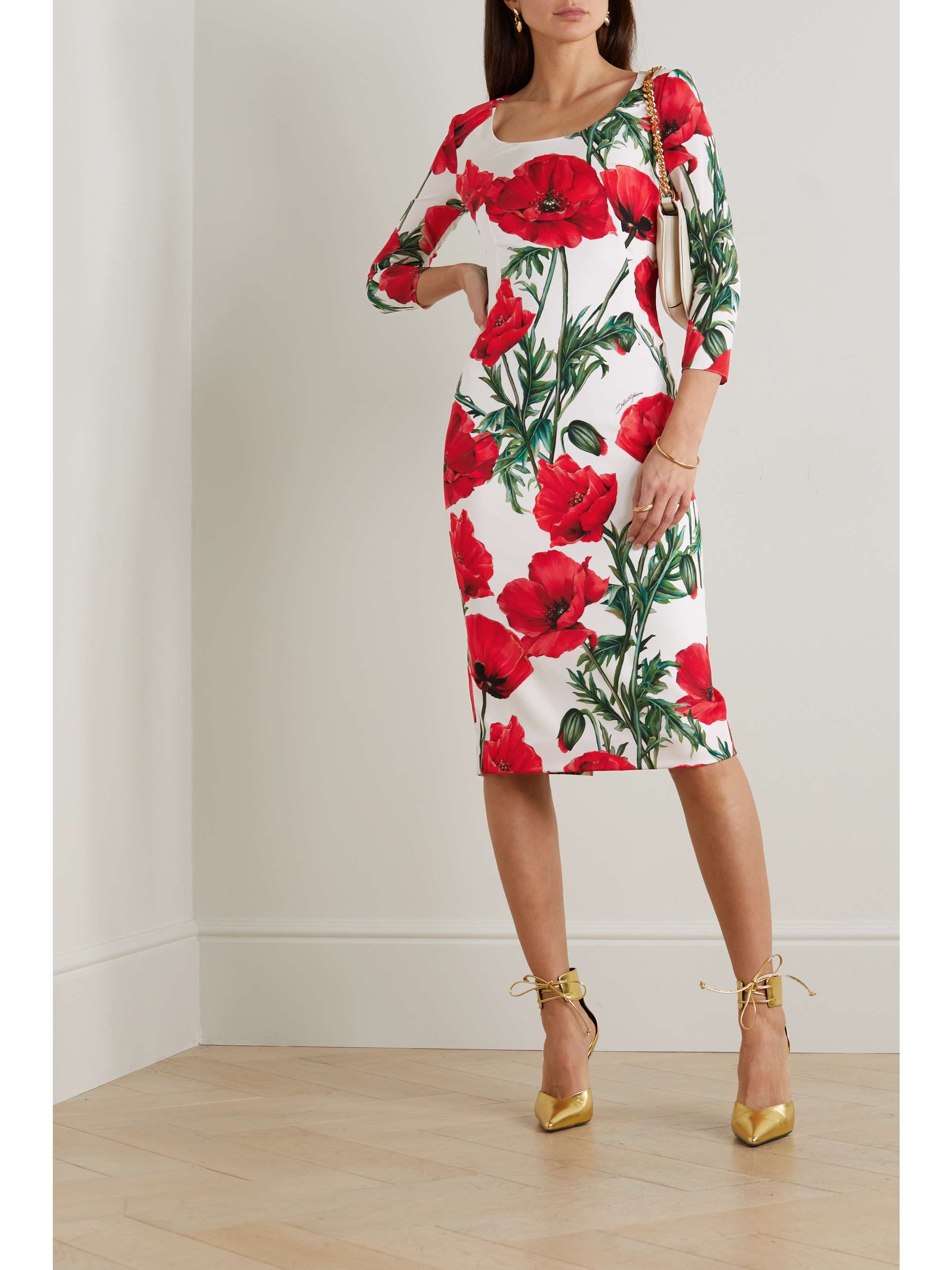 DOLCE & GABBANA Floral-print stretch-silk midi dress | NET-A-PORTER DOLCE & GABBANA Floral-print stretch-silk midi dress | NET-A-PORTER