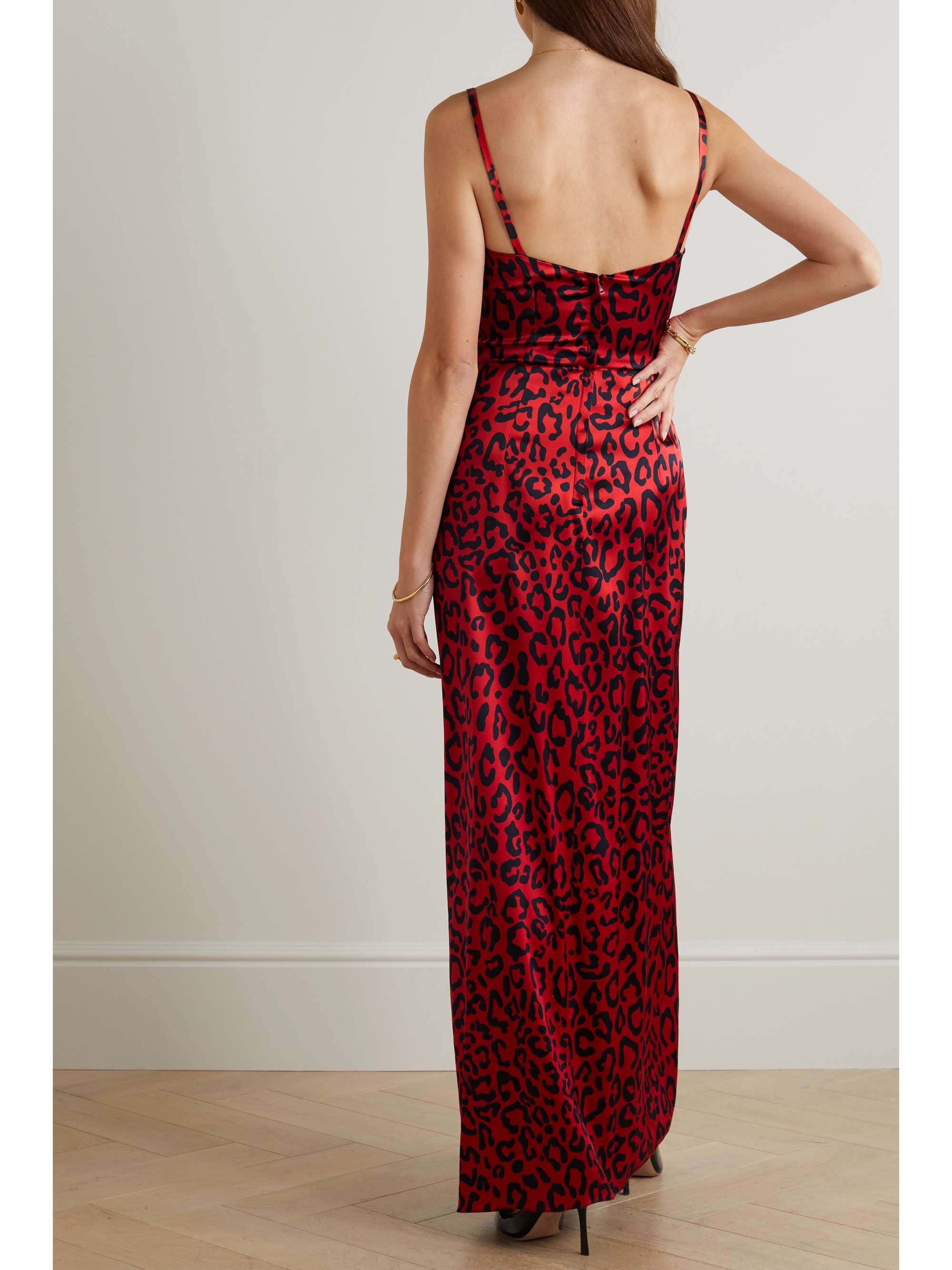 DOLCE & GABBANA Draped leopard-print silk-blend satin maxi dress