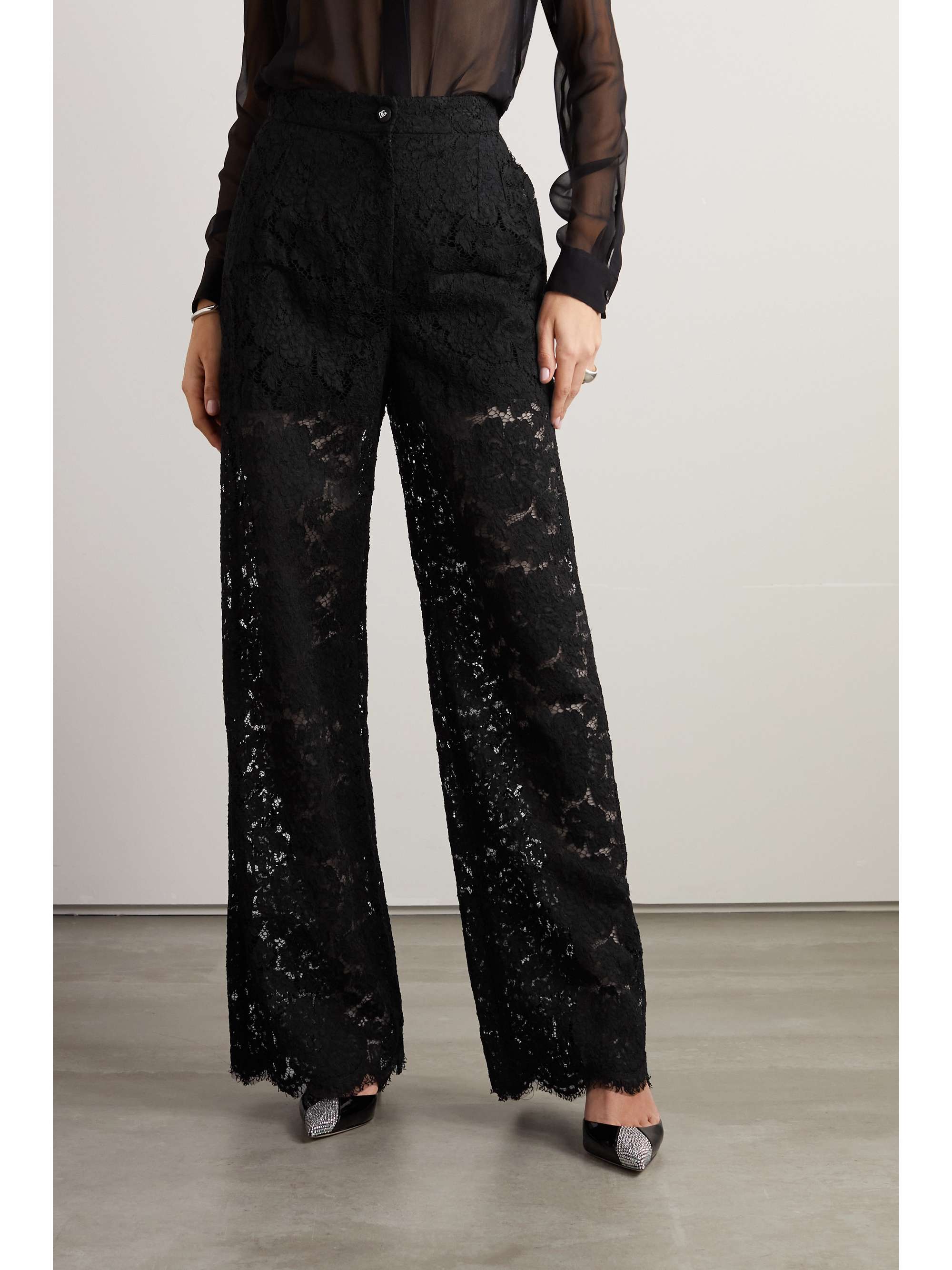 DOLCE & GABBANA Scalloped stretch-lace straight-leg pants