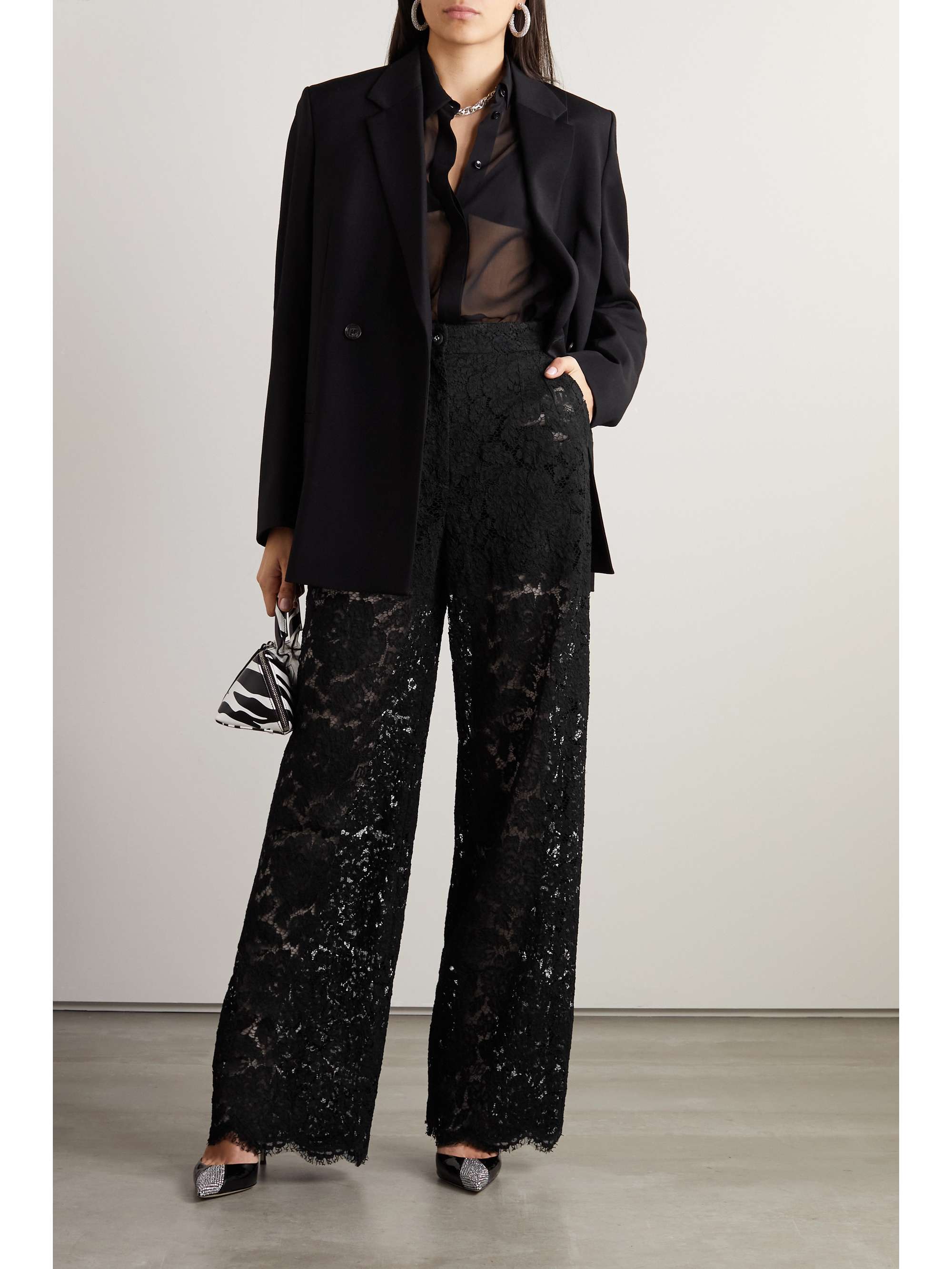 DOLCE & GABBANA Scalloped stretch-lace straight-leg pants