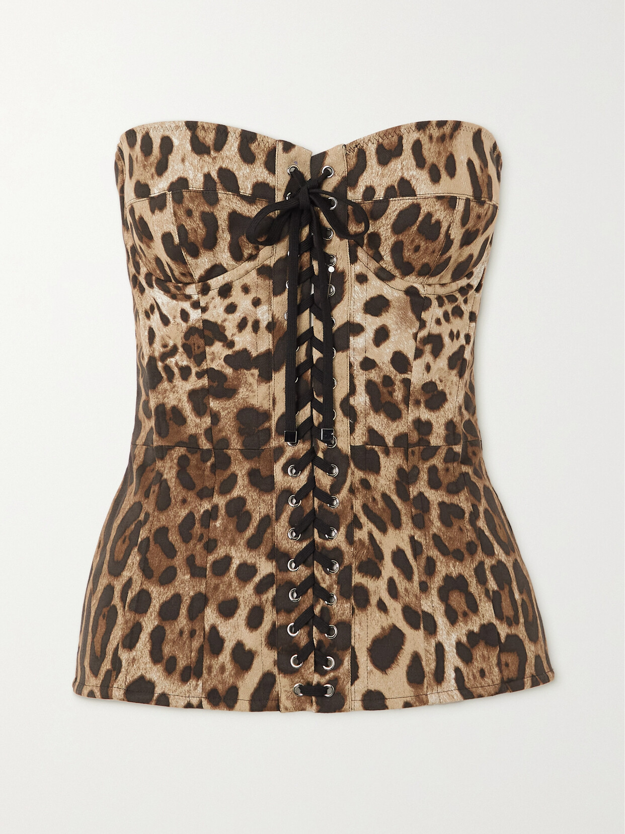 Dolce & Gabbana - Cropped Lace-up Leopard-print Cotton-blend Twill Bustier Top - Animal print