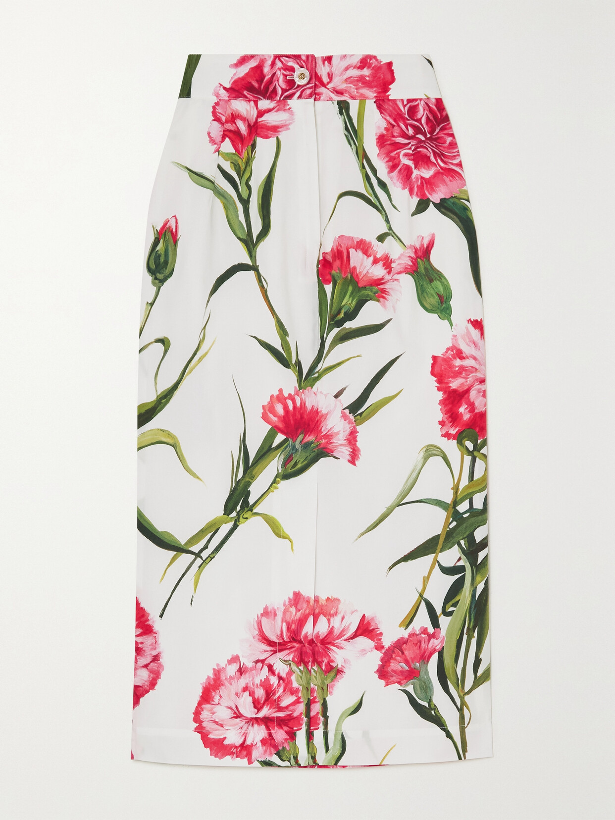 DOLCE & GABBANA FLORAL-PRINT COTTON-BLEND POPLIN MIDI SKIRT