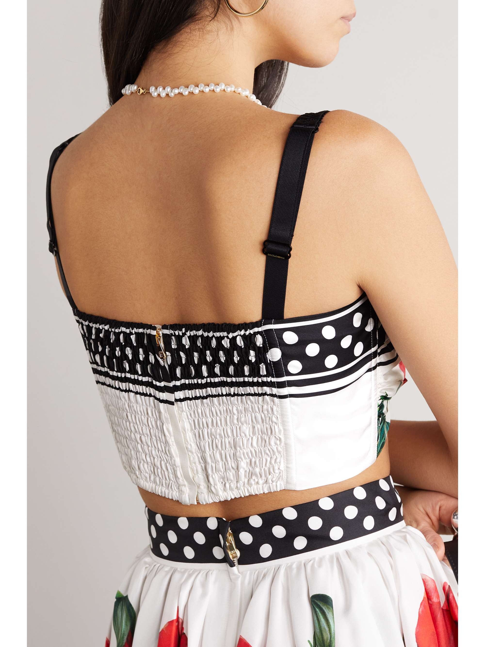 DOLCE & GABBANA Cropped floral-print silk-twill bustier top