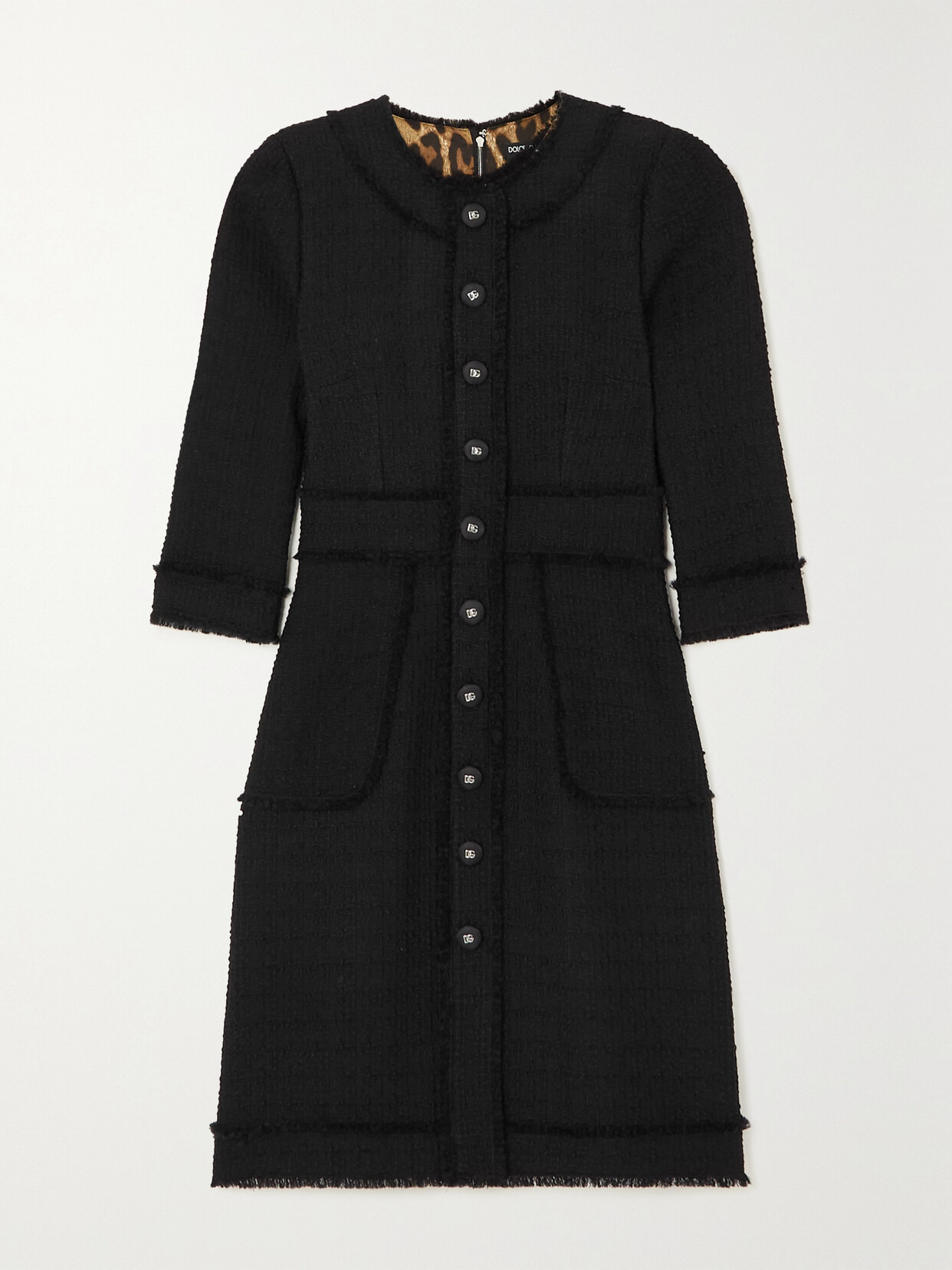 Dolce & Gabbana - Raschel Button-embellished Wool-blend Tweed Dress - Black