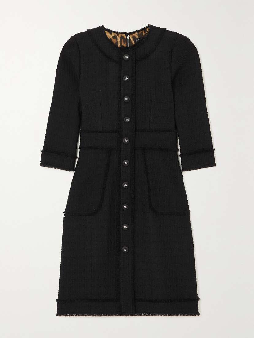 Dolce & Gabbana Raschel Button-embellished Wool-blend Tweed Dress