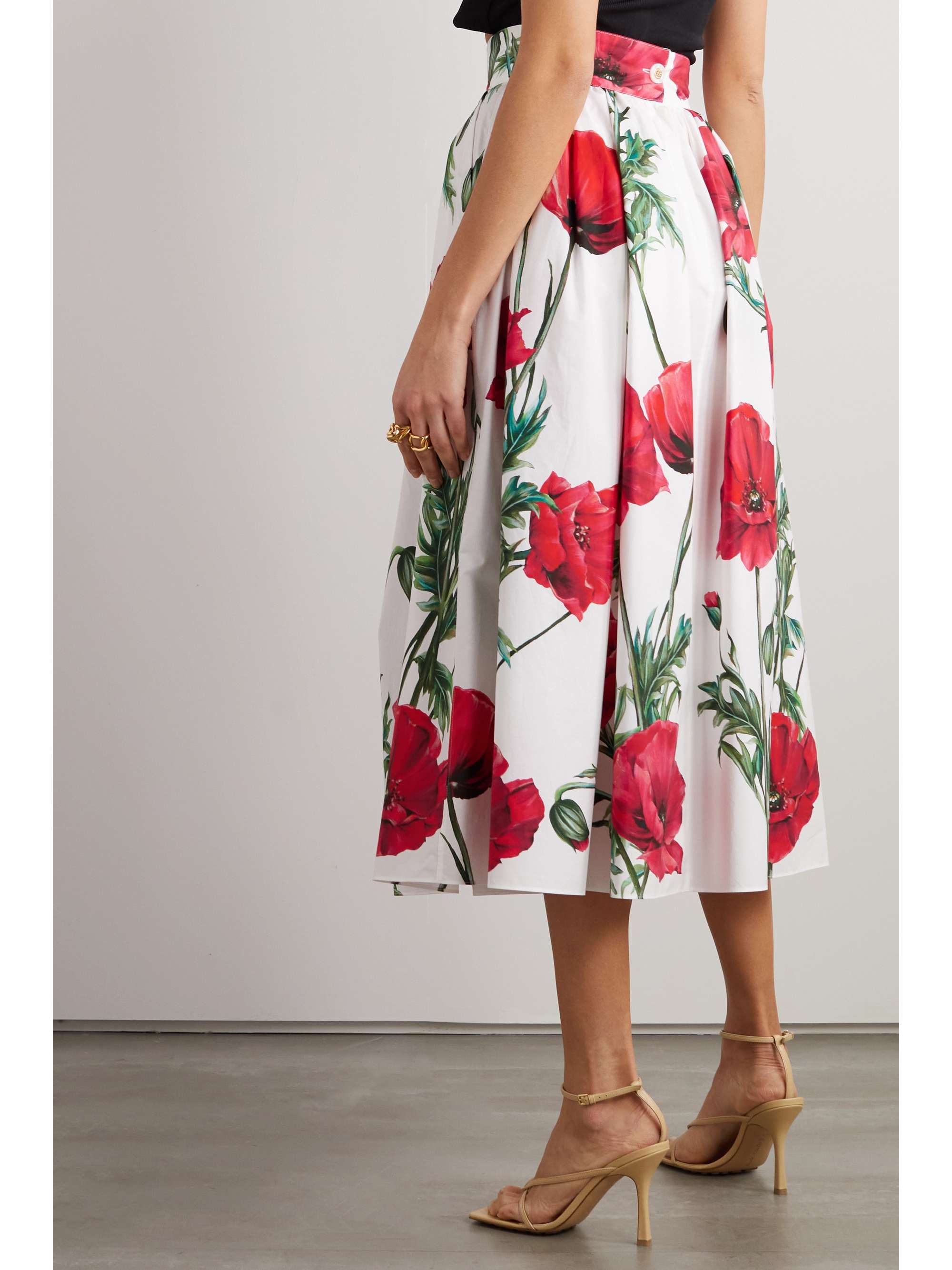 DOLCE & GABBANA Pleated floral-print cotton-poplin midi skirt