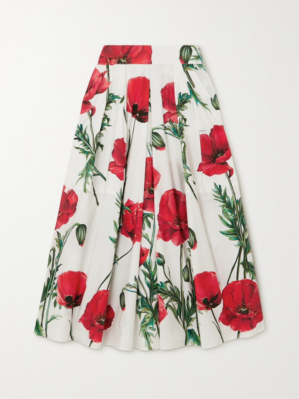 Dolce & Gabbana - Pleated Floral-print Cotton-poplin Midi Skirt - Red