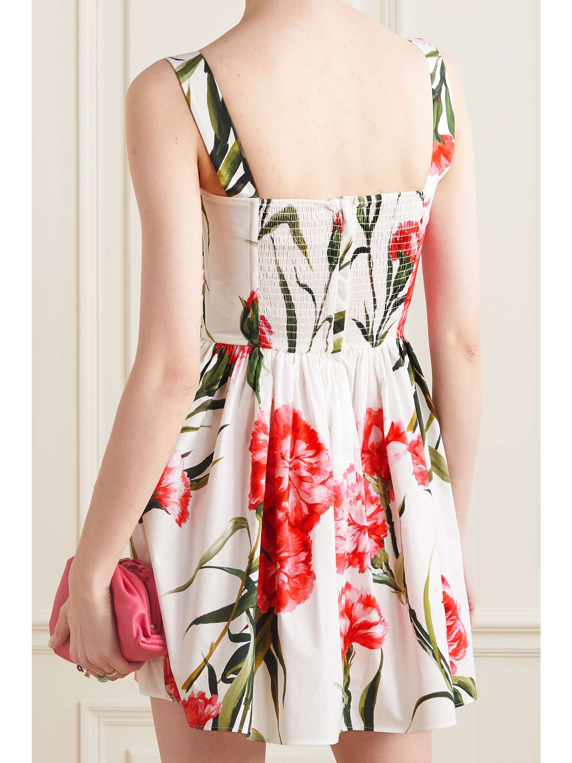 DOLCE & GABBANA Pleated floral-print cotton-poplin mini dress