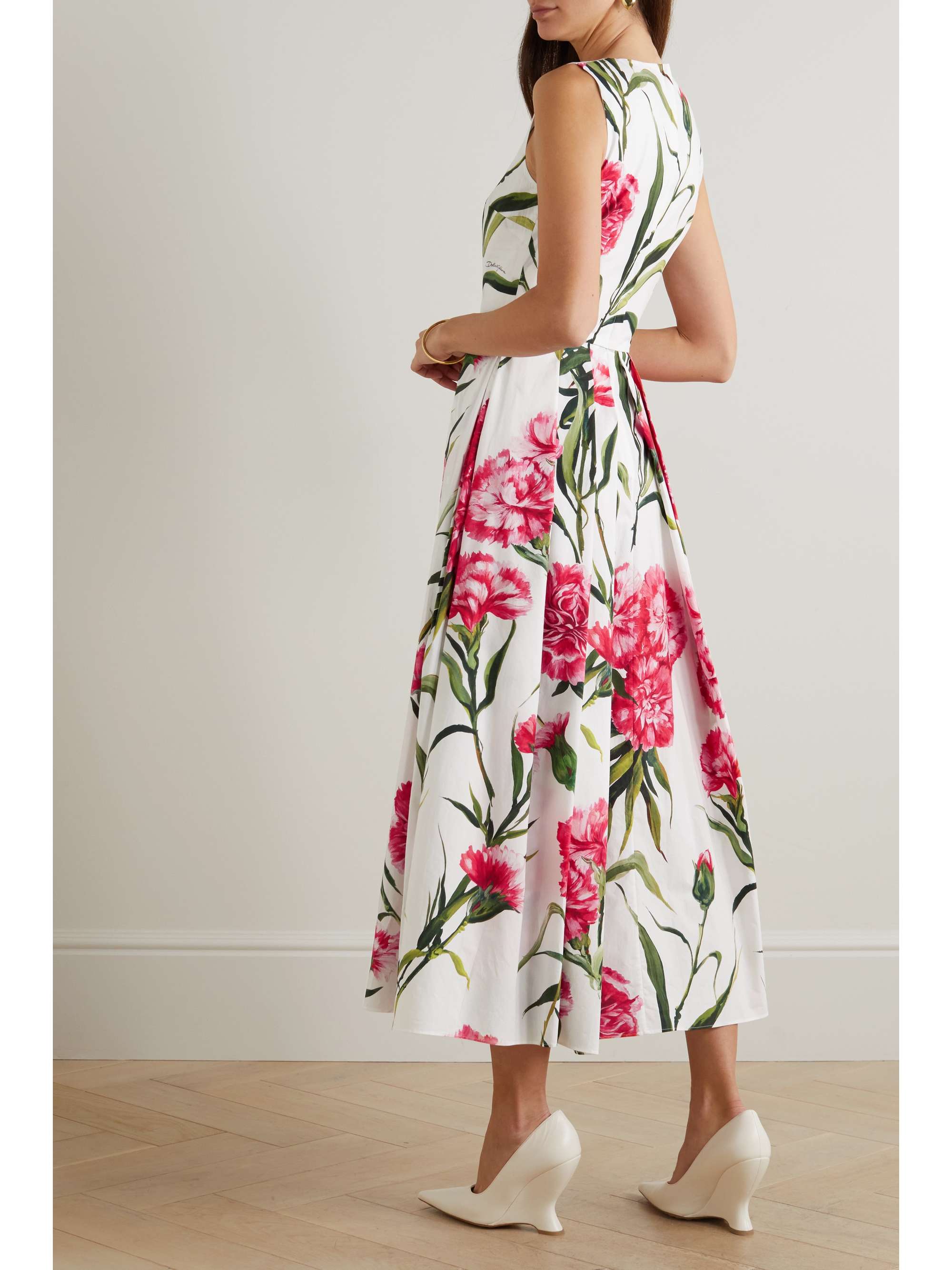 DOLCE & GABBANA Pleated floral-print cotton-poplin midi dress
