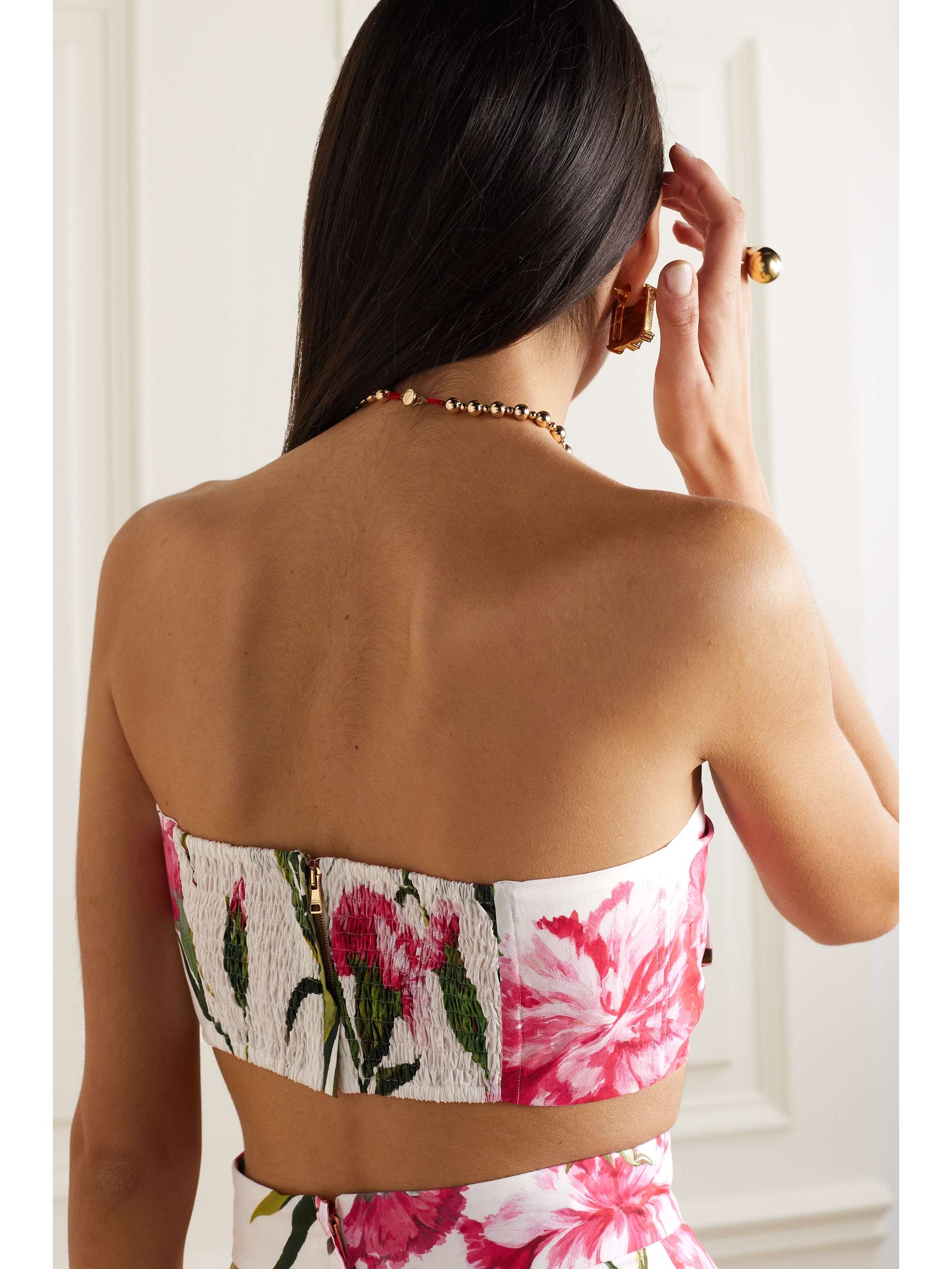 DOLCE & GABBANA Cropped strapless floral-print cotton-poplin bustier top