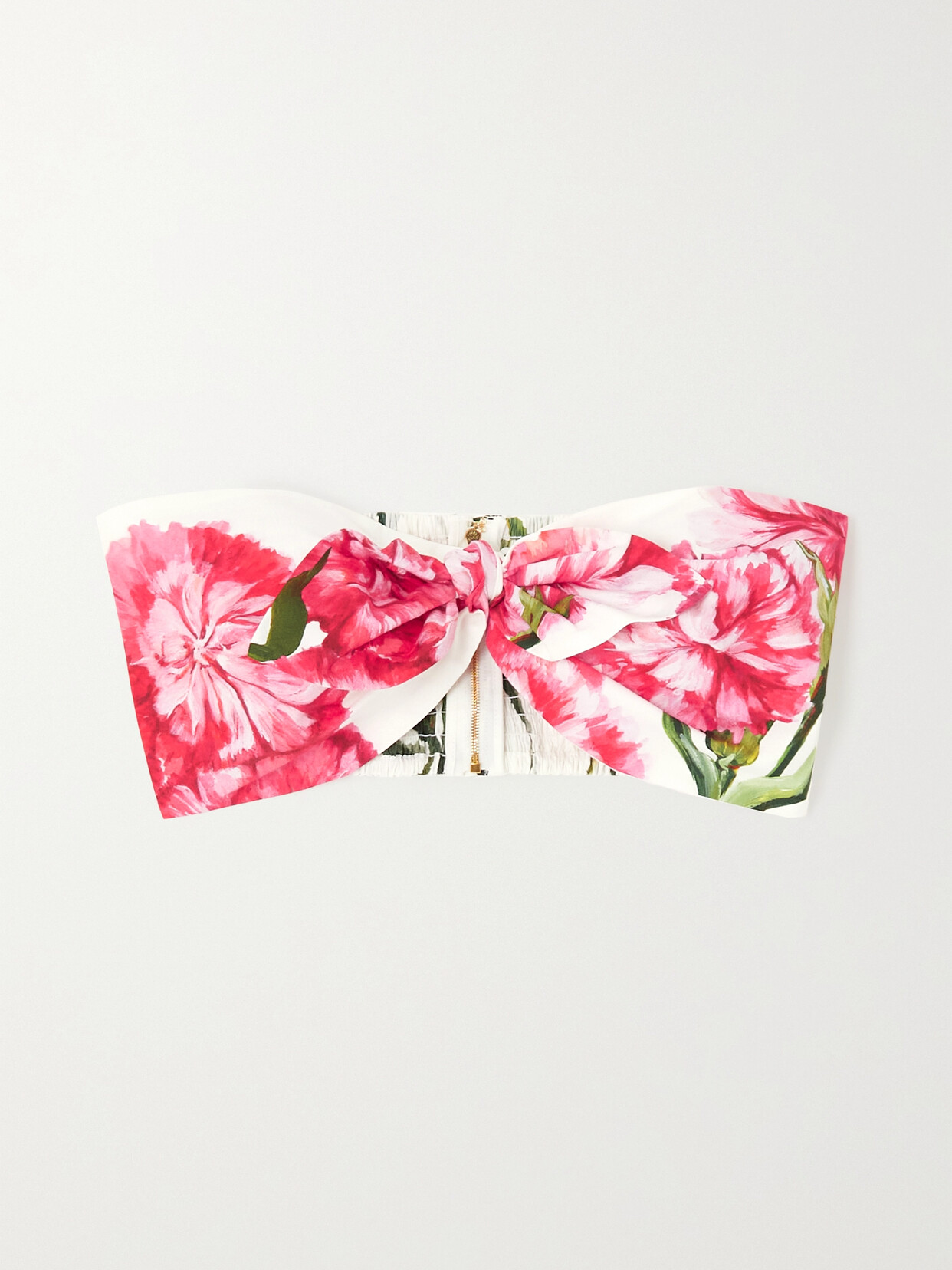 Dolce & Gabbana Cropped Strapless Floral-print Cotton-poplin Bustier Top - Pink