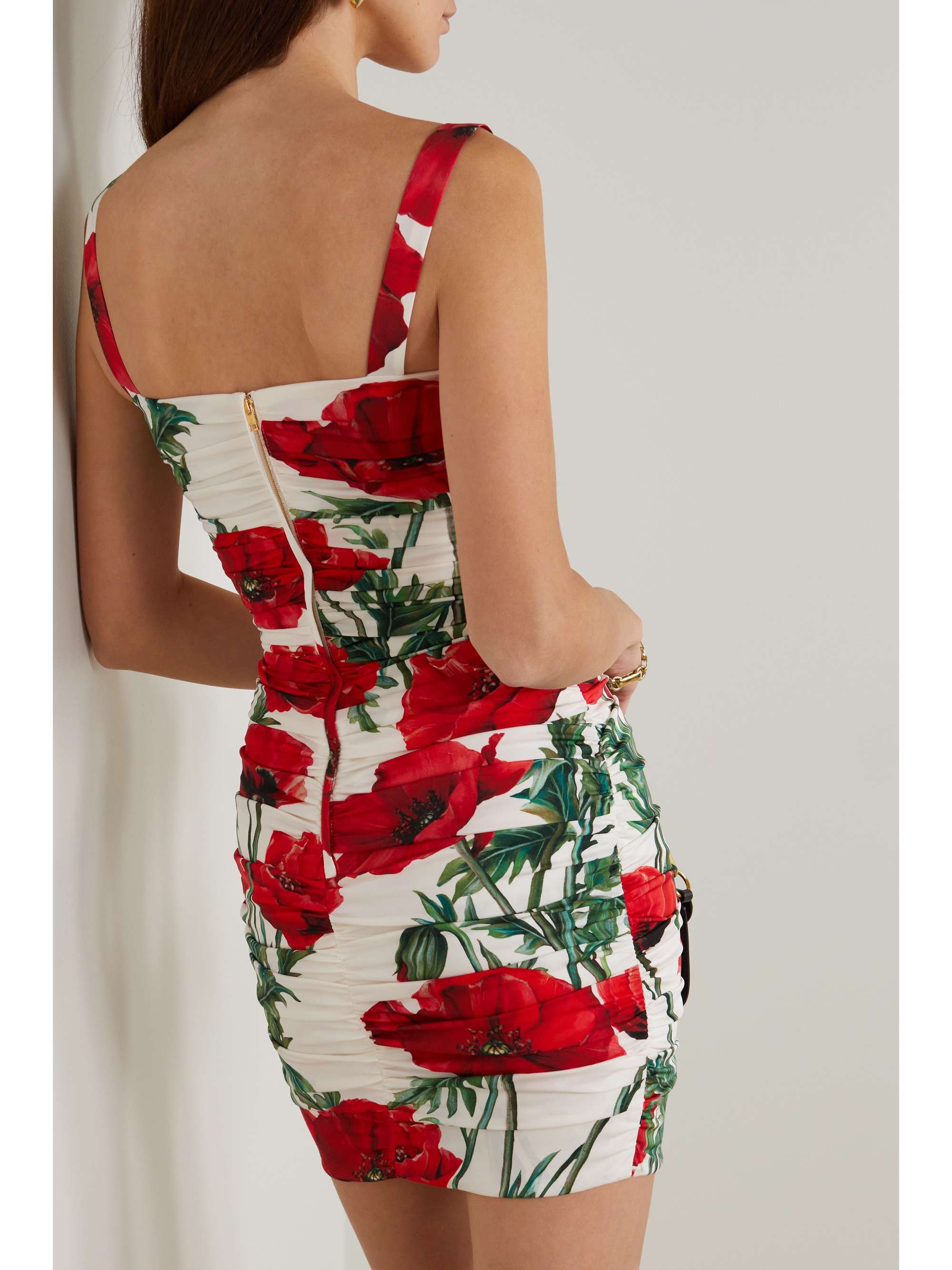 DOLCE & GABBANA Ruched floral-print stretch-silk mini dress