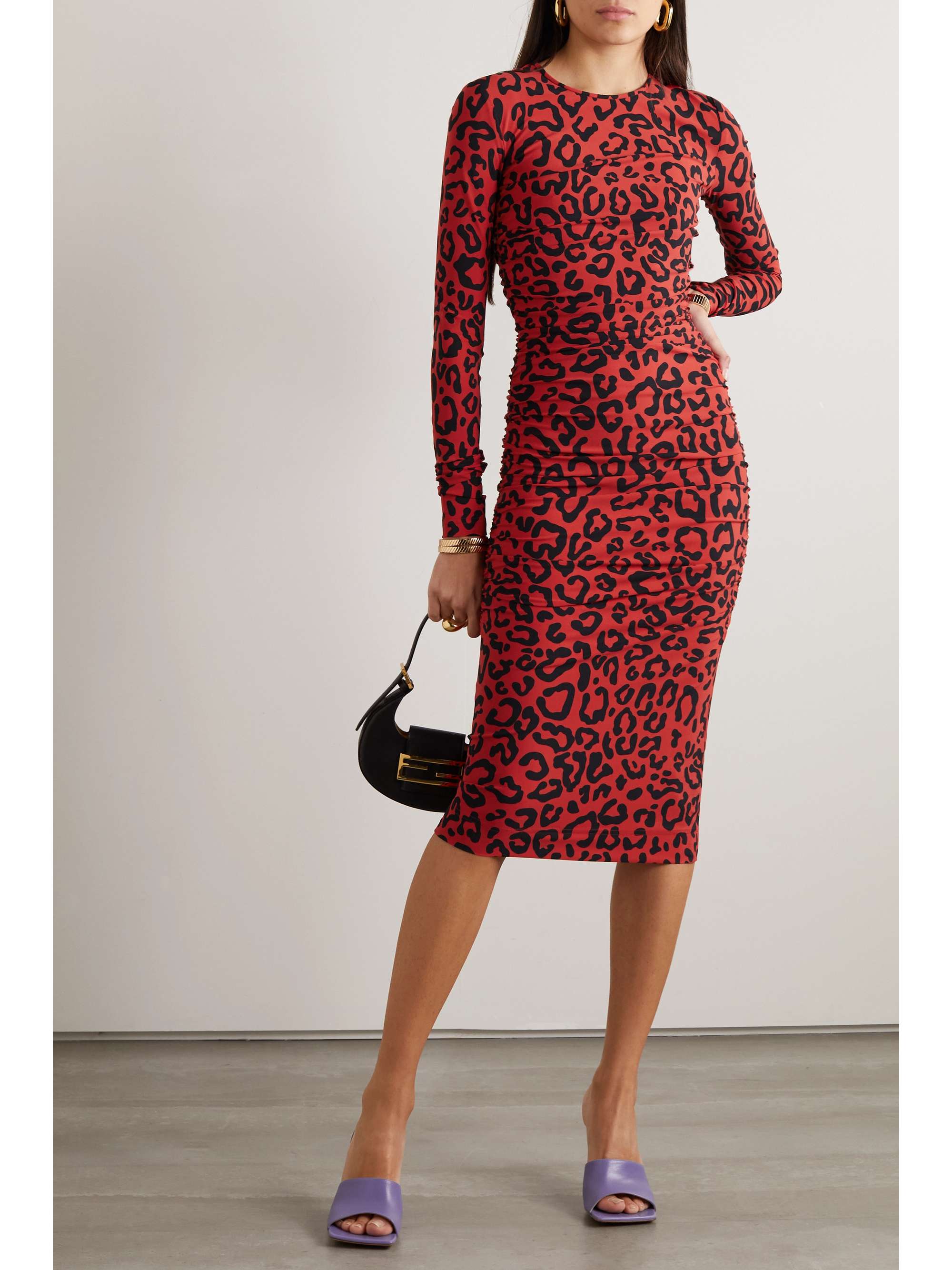 DOLCE & GABBANA Ruched leopard-print stretch-jersey dress