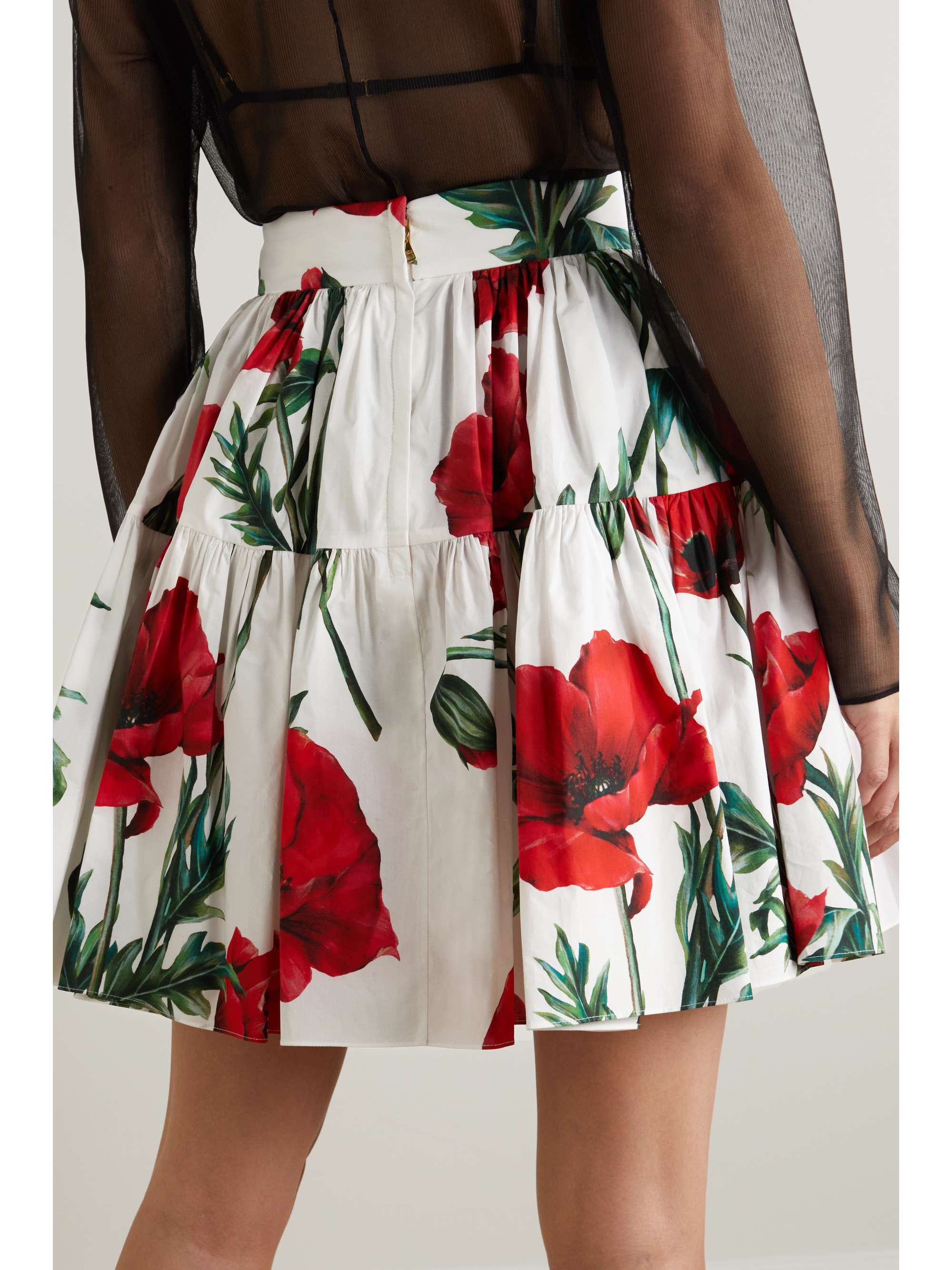 DOLCE & GABBANA Tiered floral-print cotton-poplin mini skirt