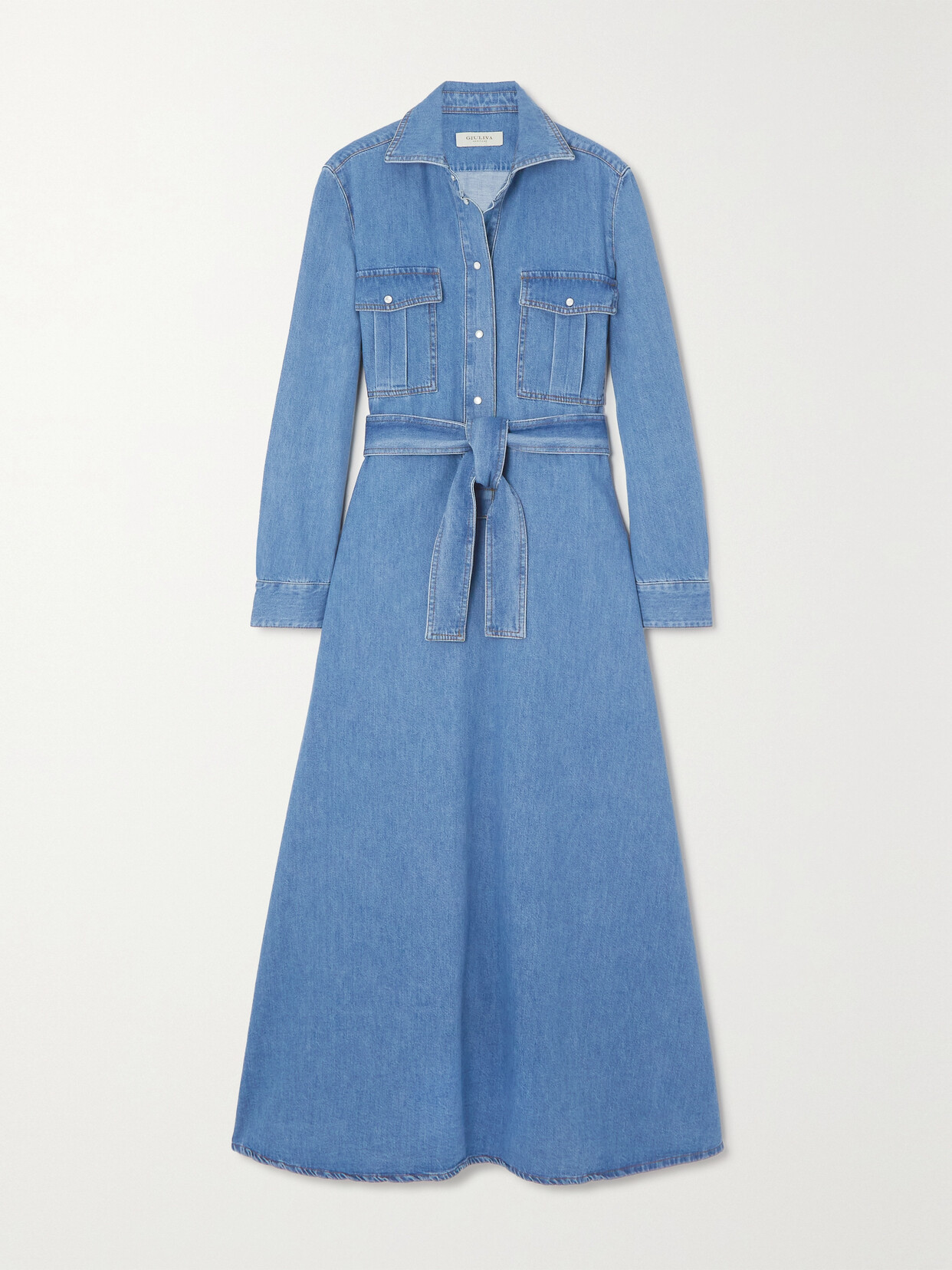 Giuliva Heritage - The Dora Belted Denim Maxi Shirt Dress - Blue