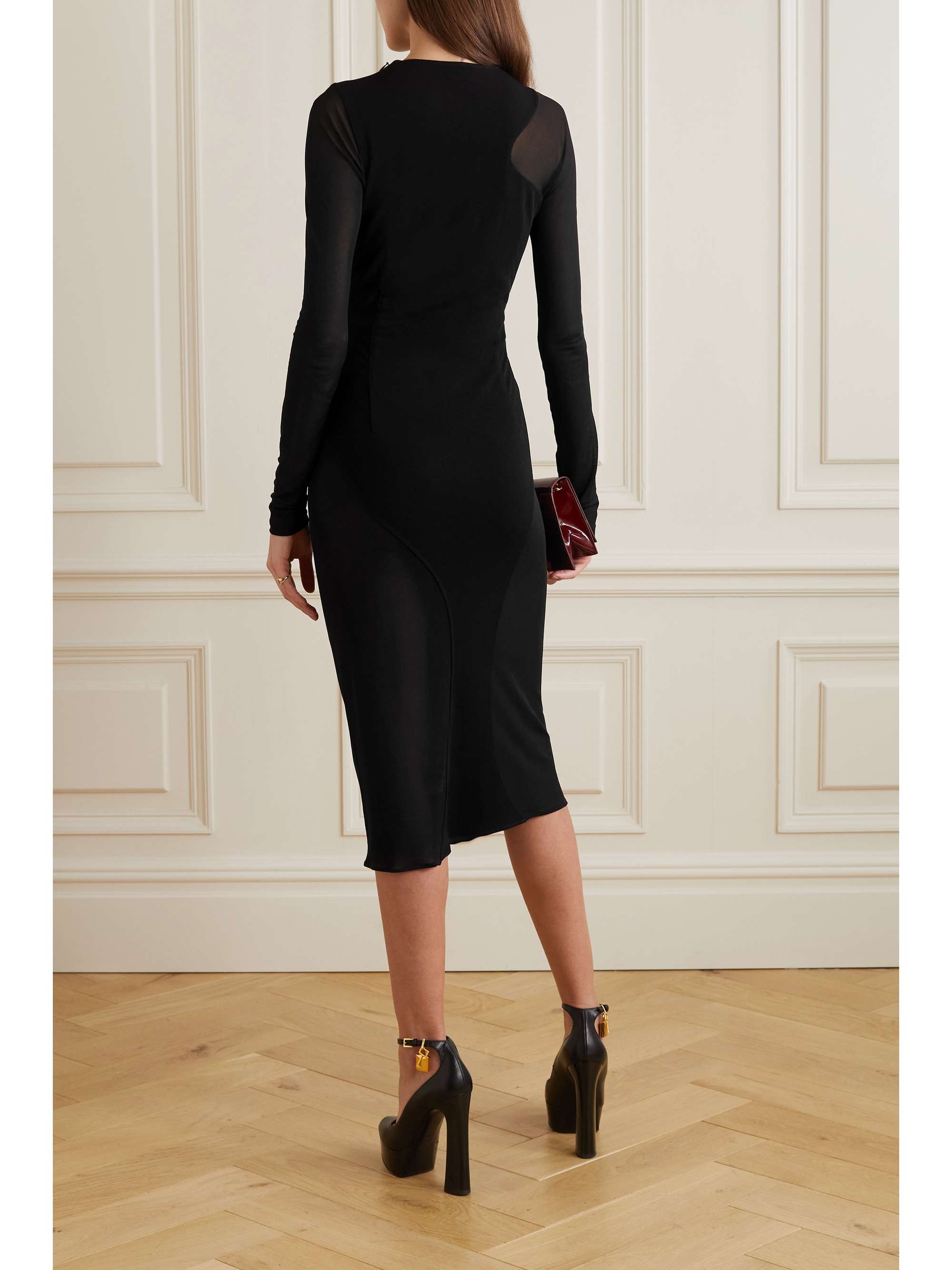 TOM FORD Mesh-paneled jersey-crepe dress