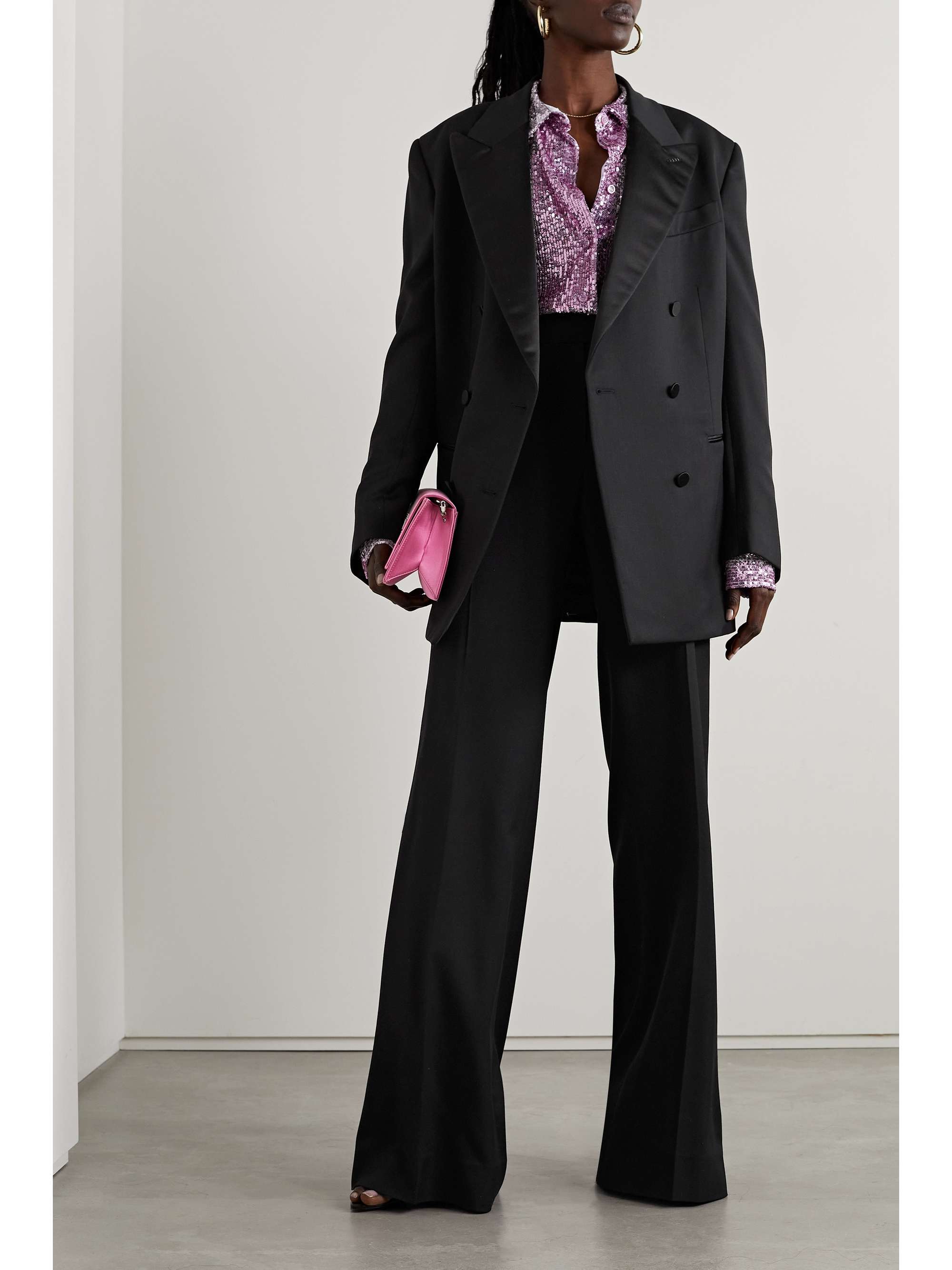 TOM FORD Satin-trimmed grain de poudre wool blazer