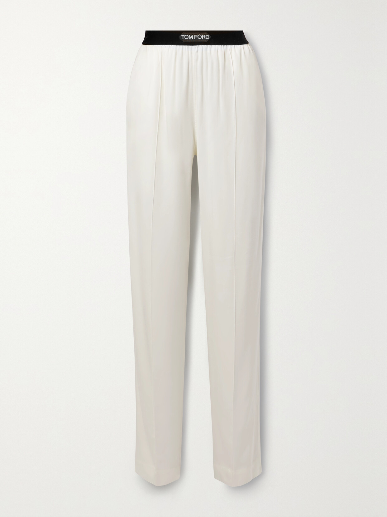 TOM FORD - Velvet-trimmed Satin-twill Pants - White