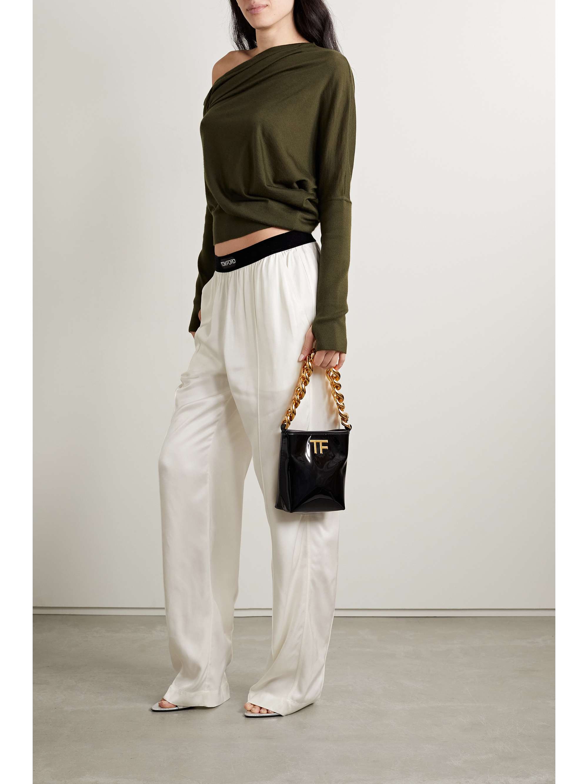 TOM FORD Velvet-trimmed satin-twill pants
