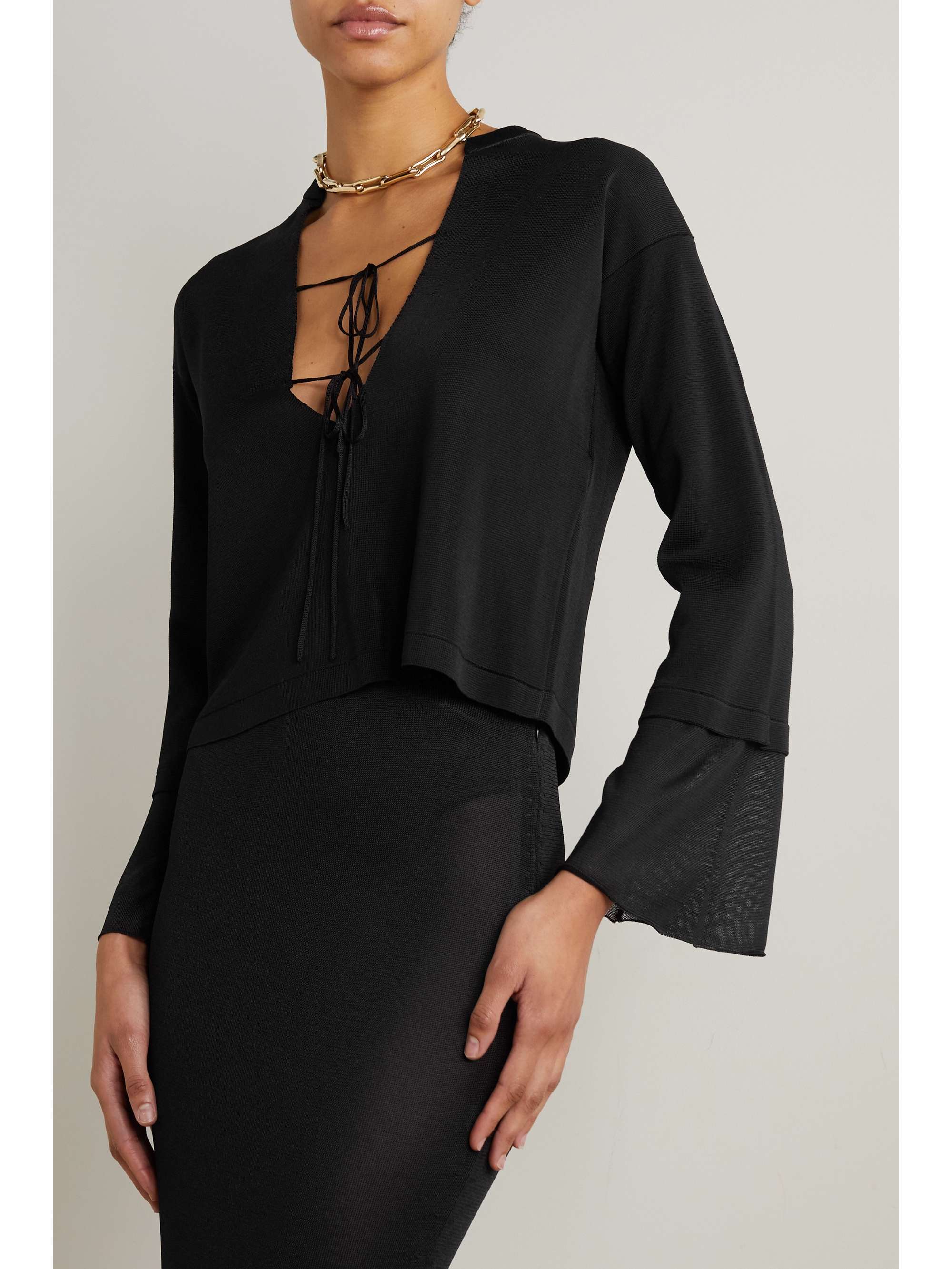TOM FORD Cropped tie-neck knitted top