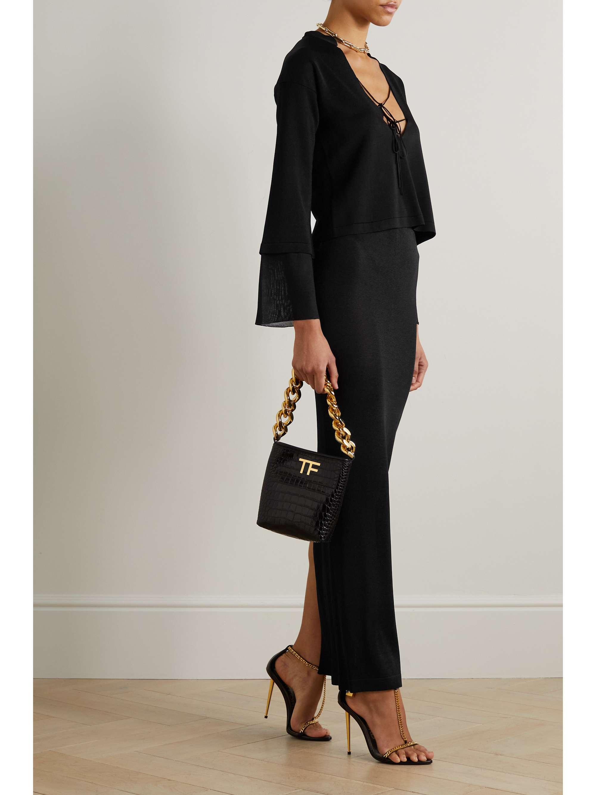 TOM FORD Cropped tie-neck knitted top