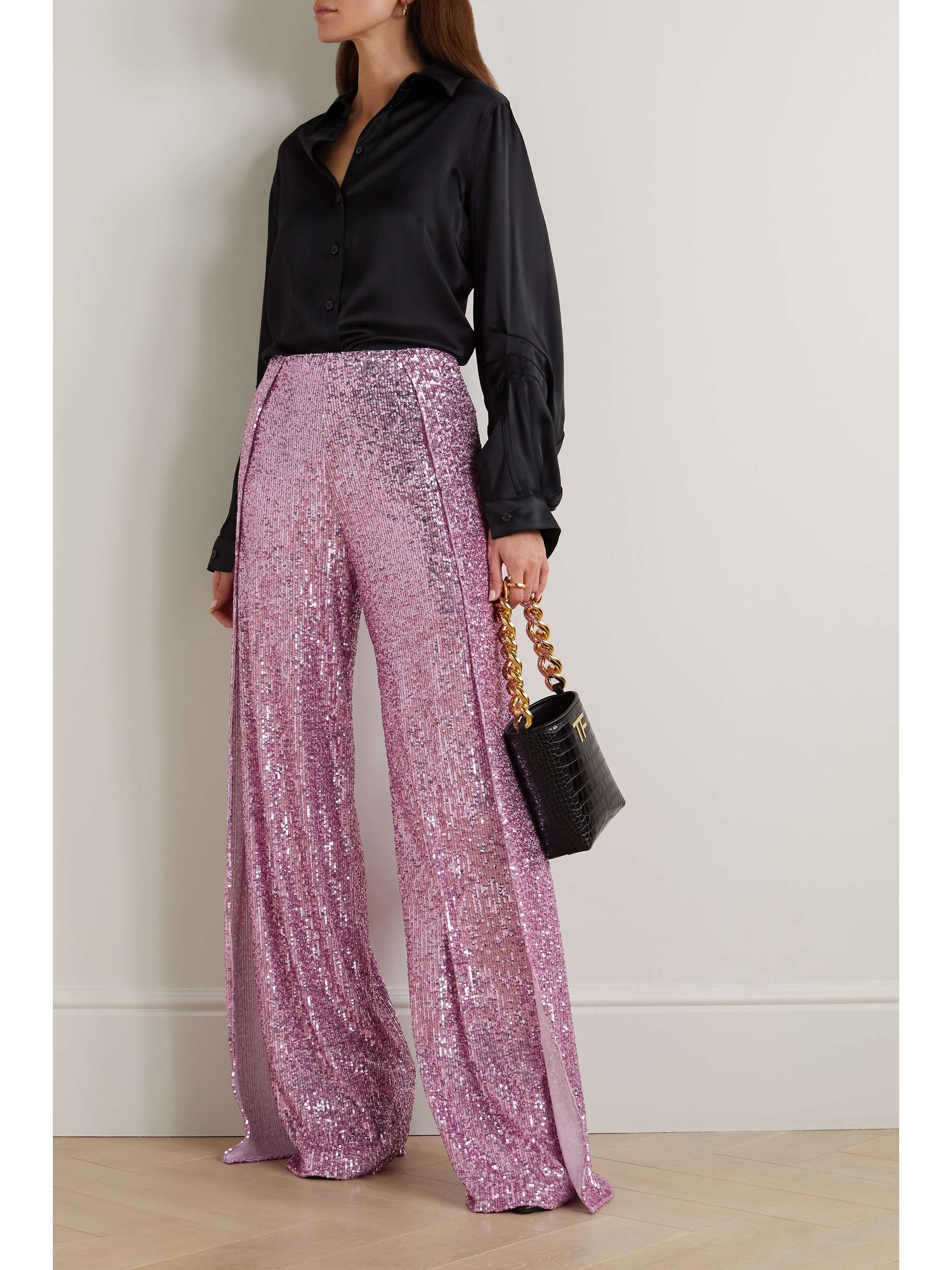 TOM FORD Sequined tulle wide-leg pants