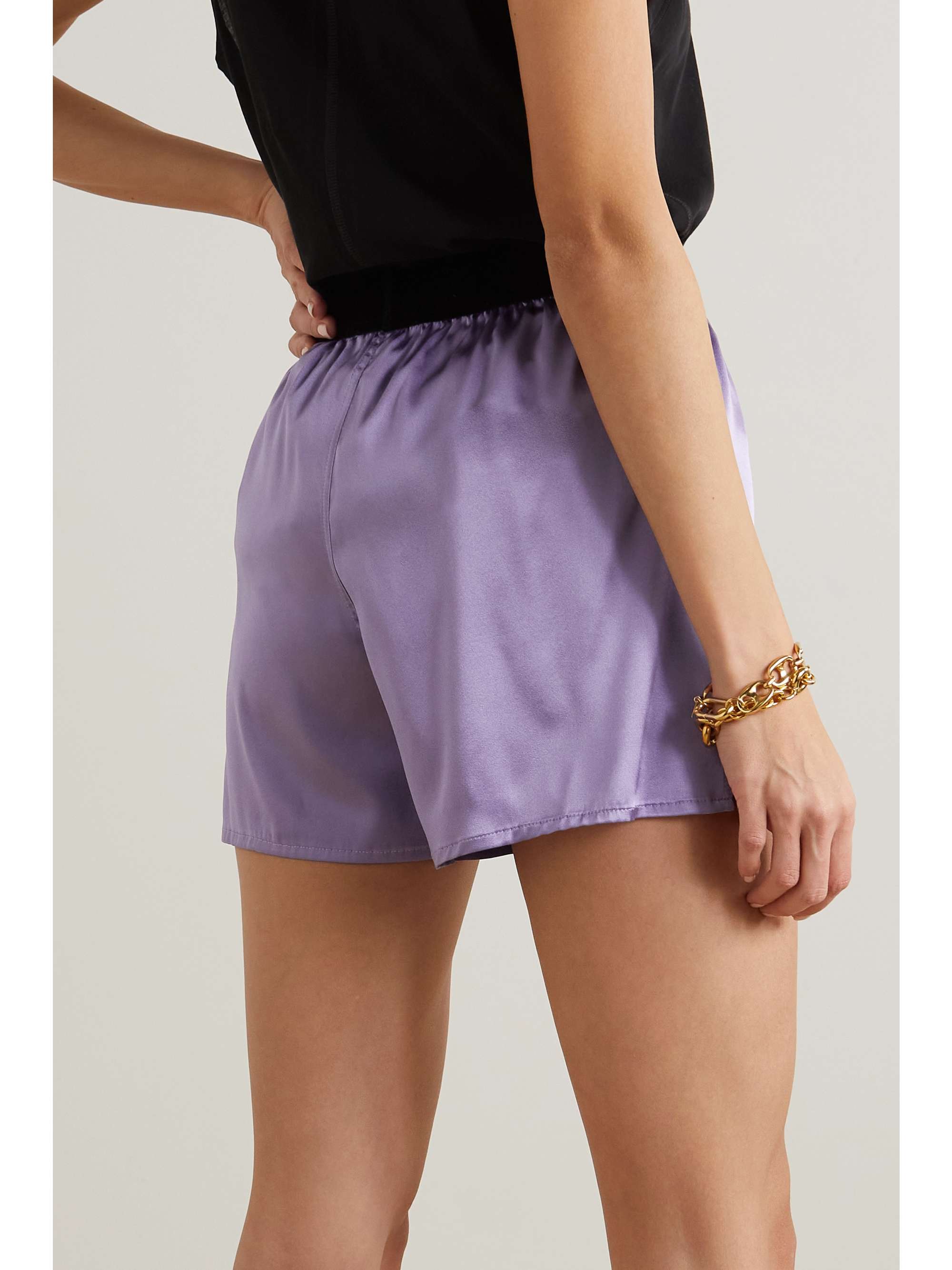 TOM FORD Velvet-trimmed silk-blend satin shorts